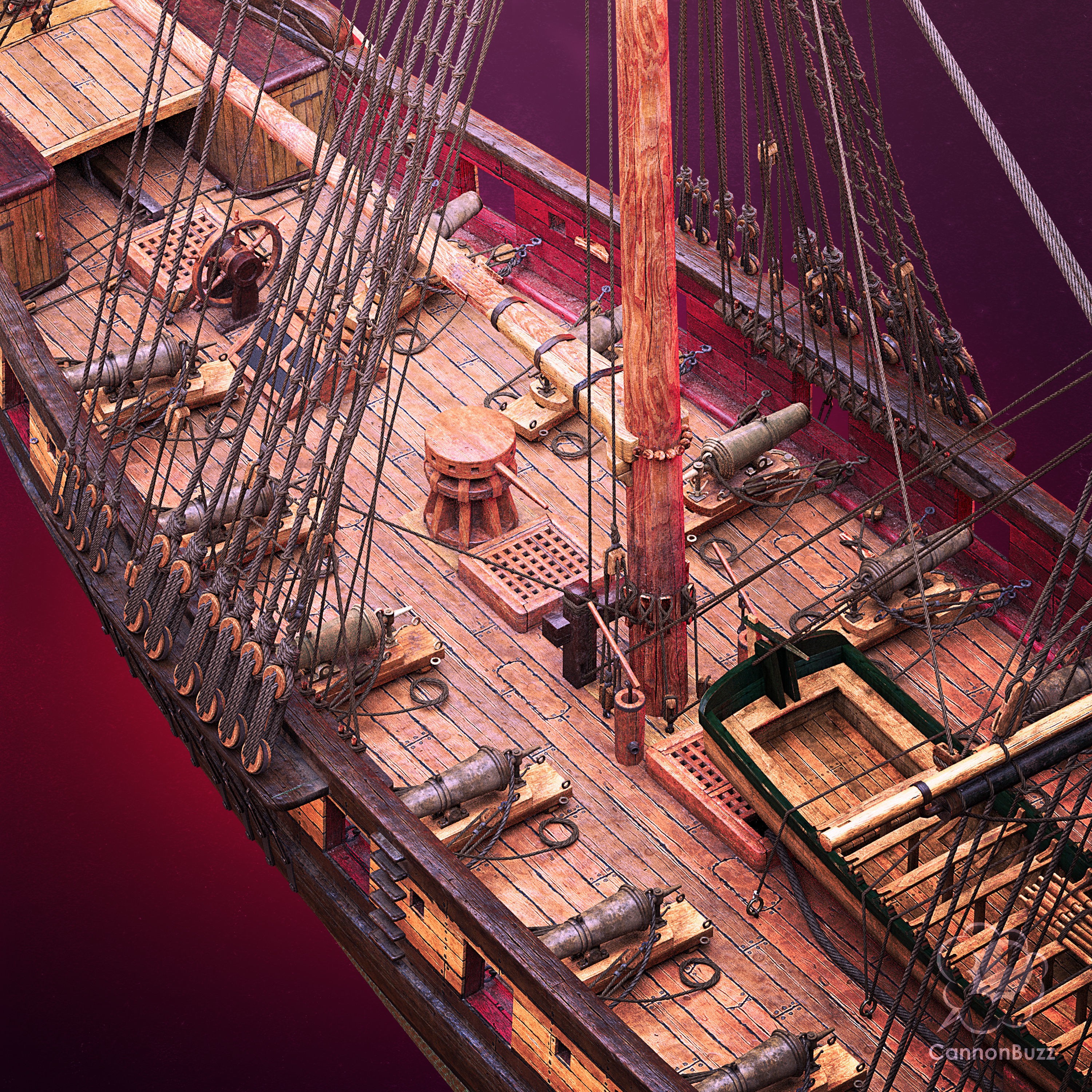 Brig Small Sail Ship - Low-Poly Game-Ready 3D Model - View 8