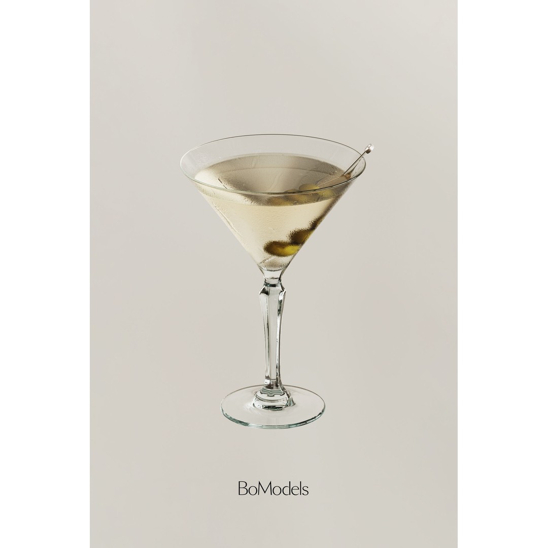 Dry Martini Cocktail 3D Model – Realistic PBR Asset, FBX - View 3