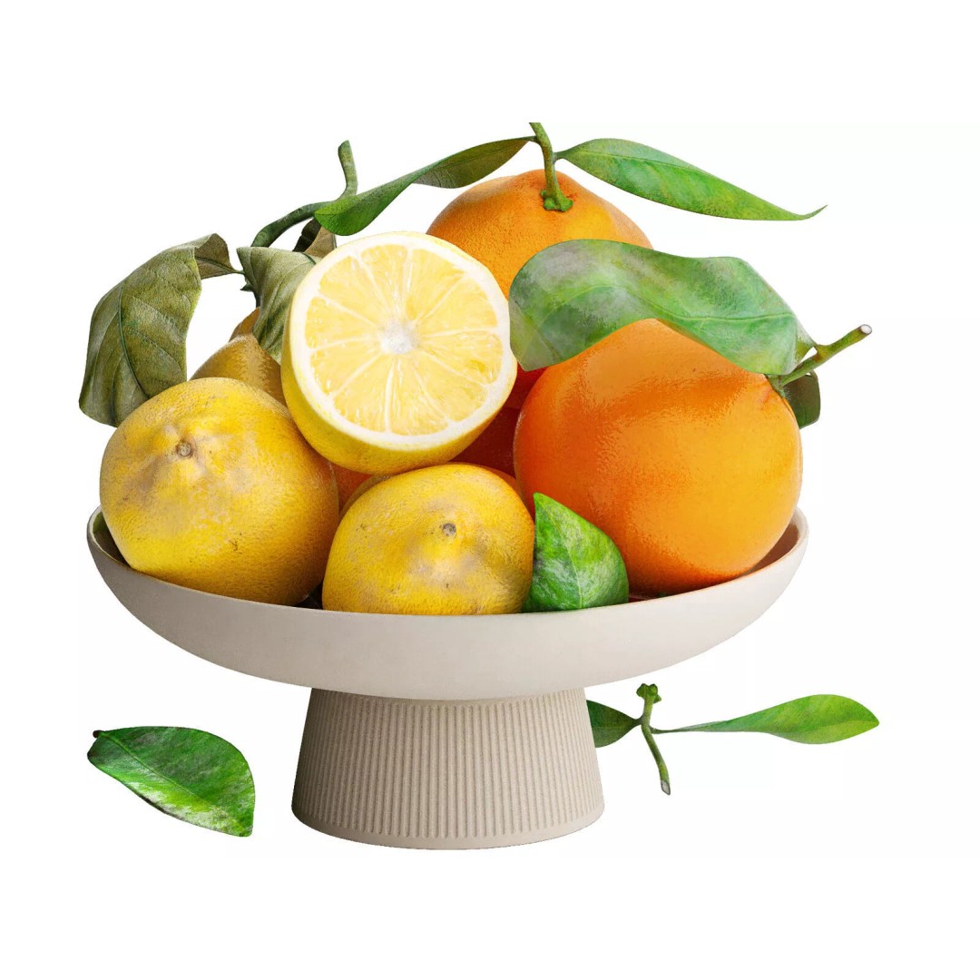 Bowl of Yellow Lemon and Orange Fruit 3D Model – PBR Textured, OBJ/FBX Formats - View 2