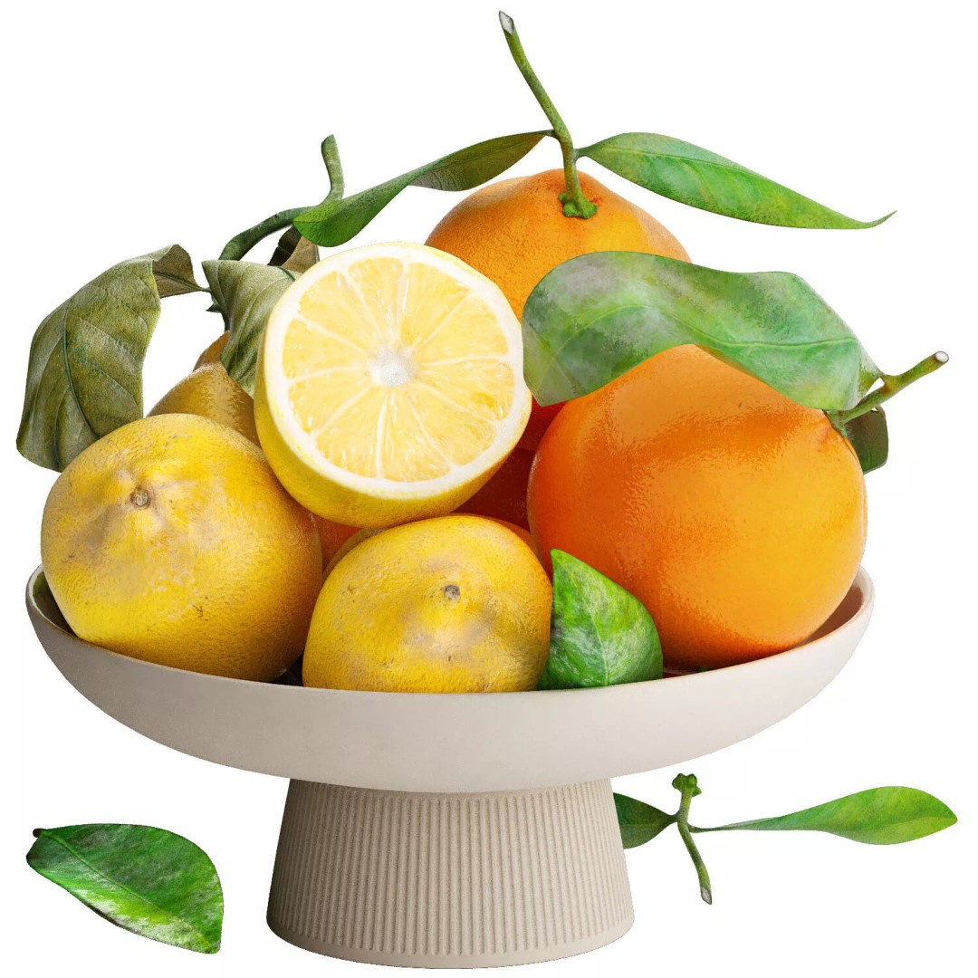 Bowl of Yellow Lemon and Orange Fruit 3D Model – PBR Textured, OBJ/FBX Formats - View 3