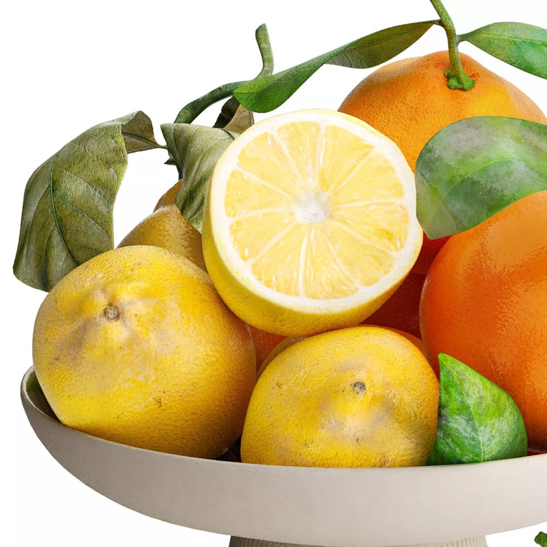 Bowl of Yellow Lemon and Orange Fruit 3D Model – PBR Textured, OBJ/FBX Formats - View 6