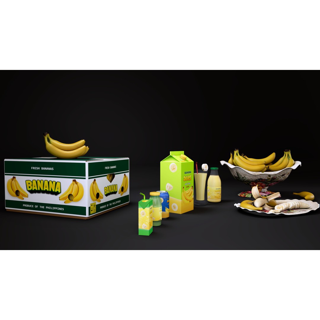 Banana 3D Model – Low Poly PBR Asset, FBX Format - View 10