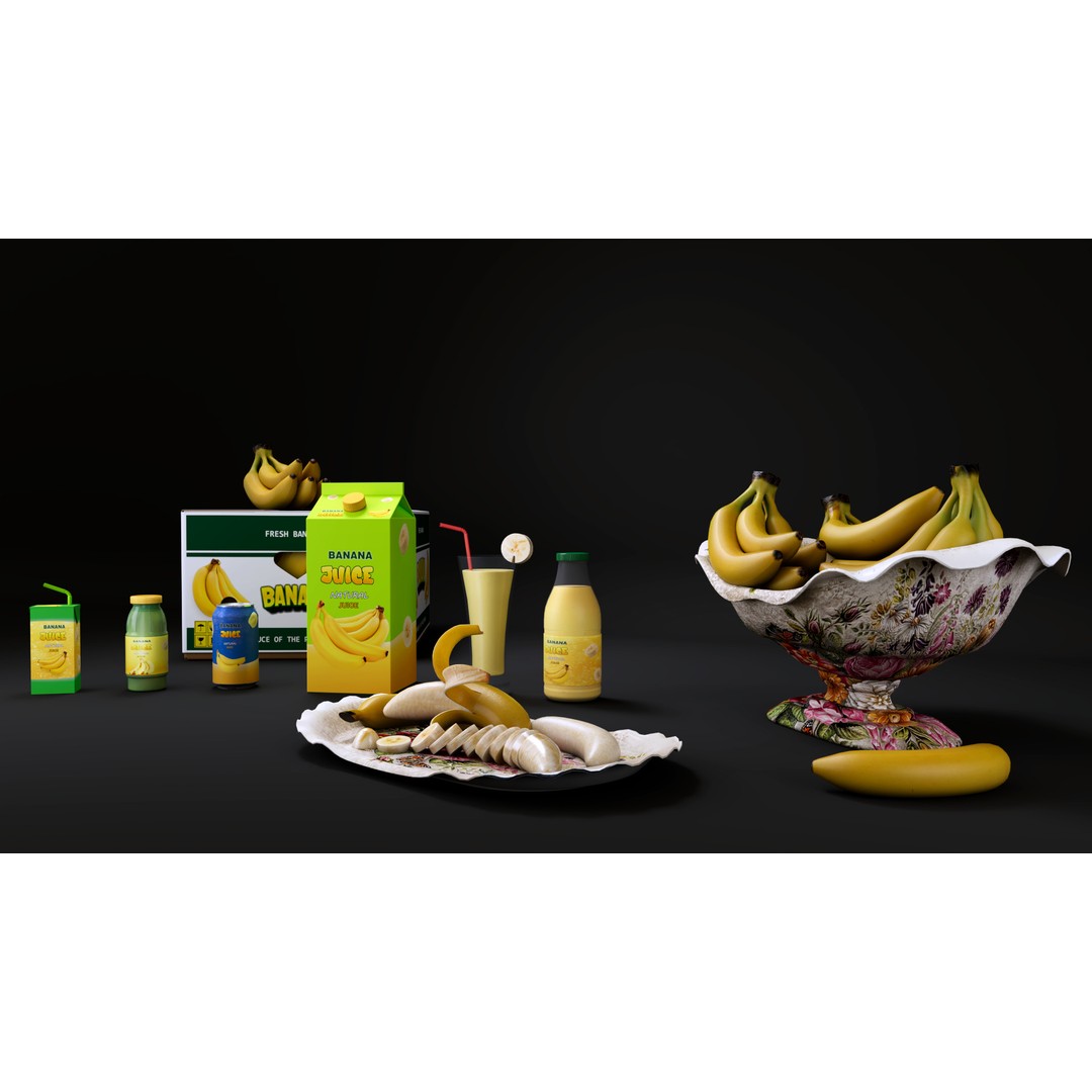 Banana 3D Model – Low Poly PBR Asset, FBX Format - View 3
