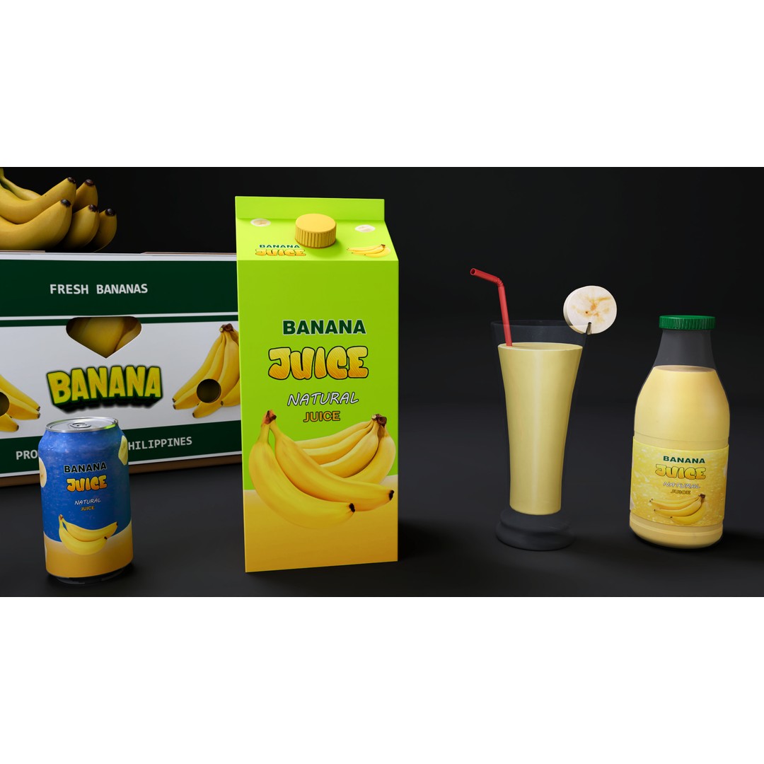 Banana 3D Model – Low Poly PBR Asset, FBX Format - View 6