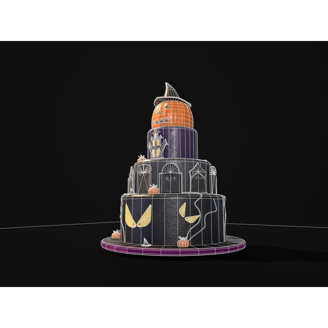 Three Level Halloween Cake 3D Model – Low Poly PBR Asset, FBX, OBJ