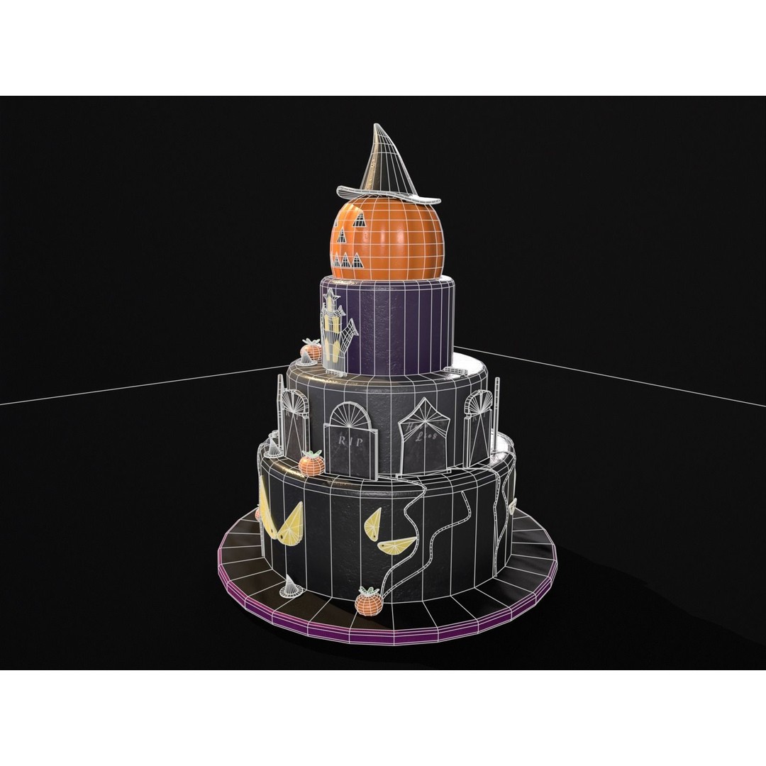Three Level Halloween Cake 3D Model – Low Poly PBR Asset, FBX, OBJ - View 10