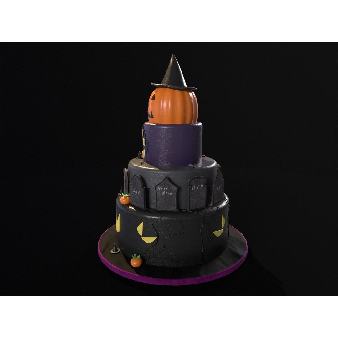 Three Level Halloween Cake 3D Model – Low Poly PBR Asset, FBX, OBJ - View 11