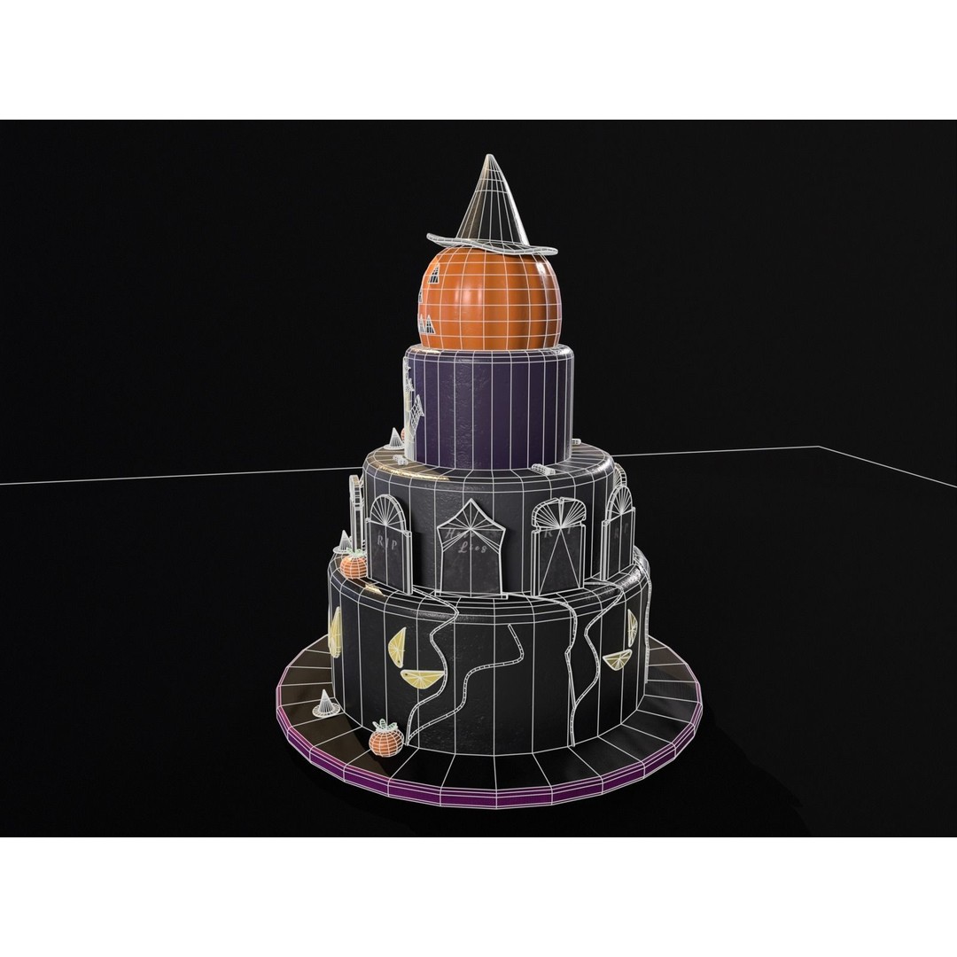 Three Level Halloween Cake 3D Model – Low Poly PBR Asset, FBX, OBJ - View 12