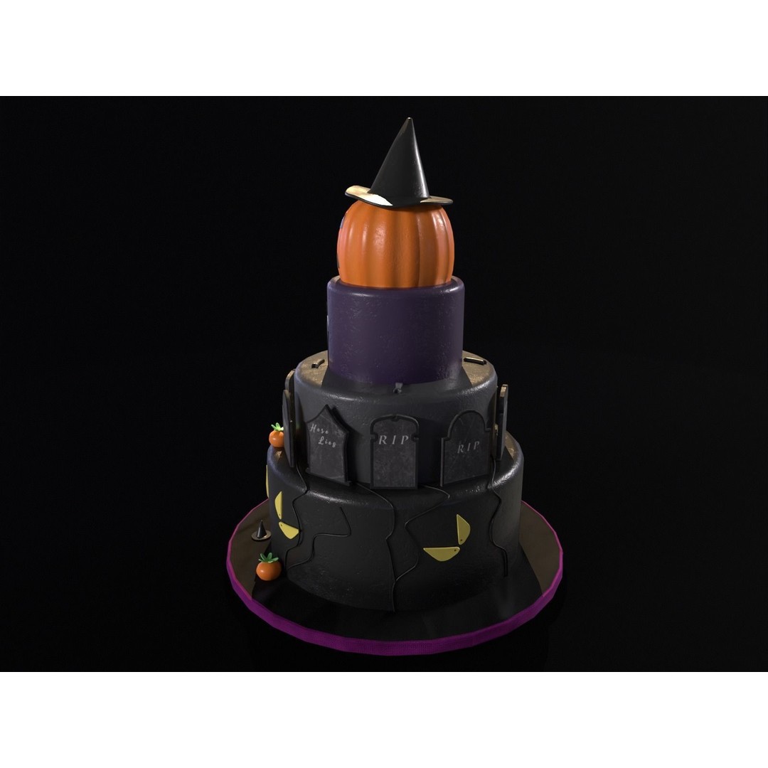 Three Level Halloween Cake 3D Model – Low Poly PBR Asset, FBX, OBJ - View 13
