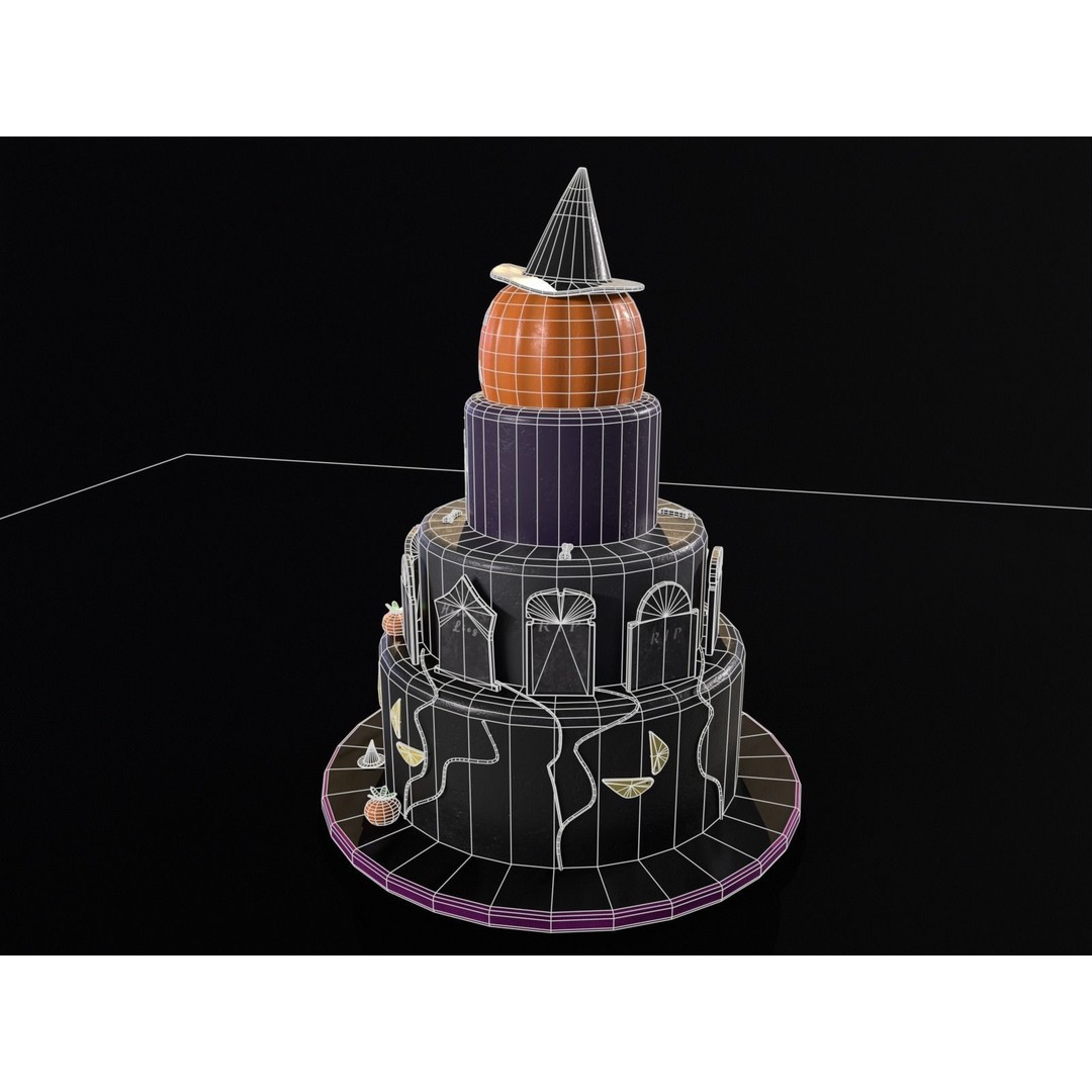 Three Level Halloween Cake 3D Model – Low Poly PBR Asset, FBX, OBJ - View 14