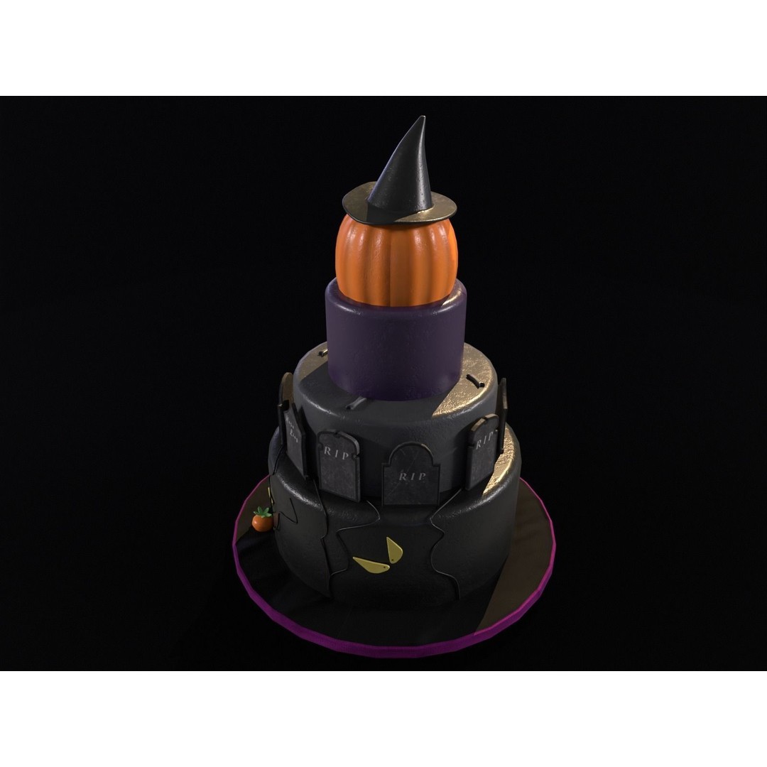 Three Level Halloween Cake 3D Model – Low Poly PBR Asset, FBX, OBJ - View 15