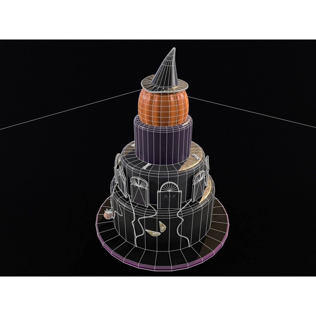 Three Level Halloween Cake 3D Model – Low Poly PBR Asset, FBX, OBJ - View 16