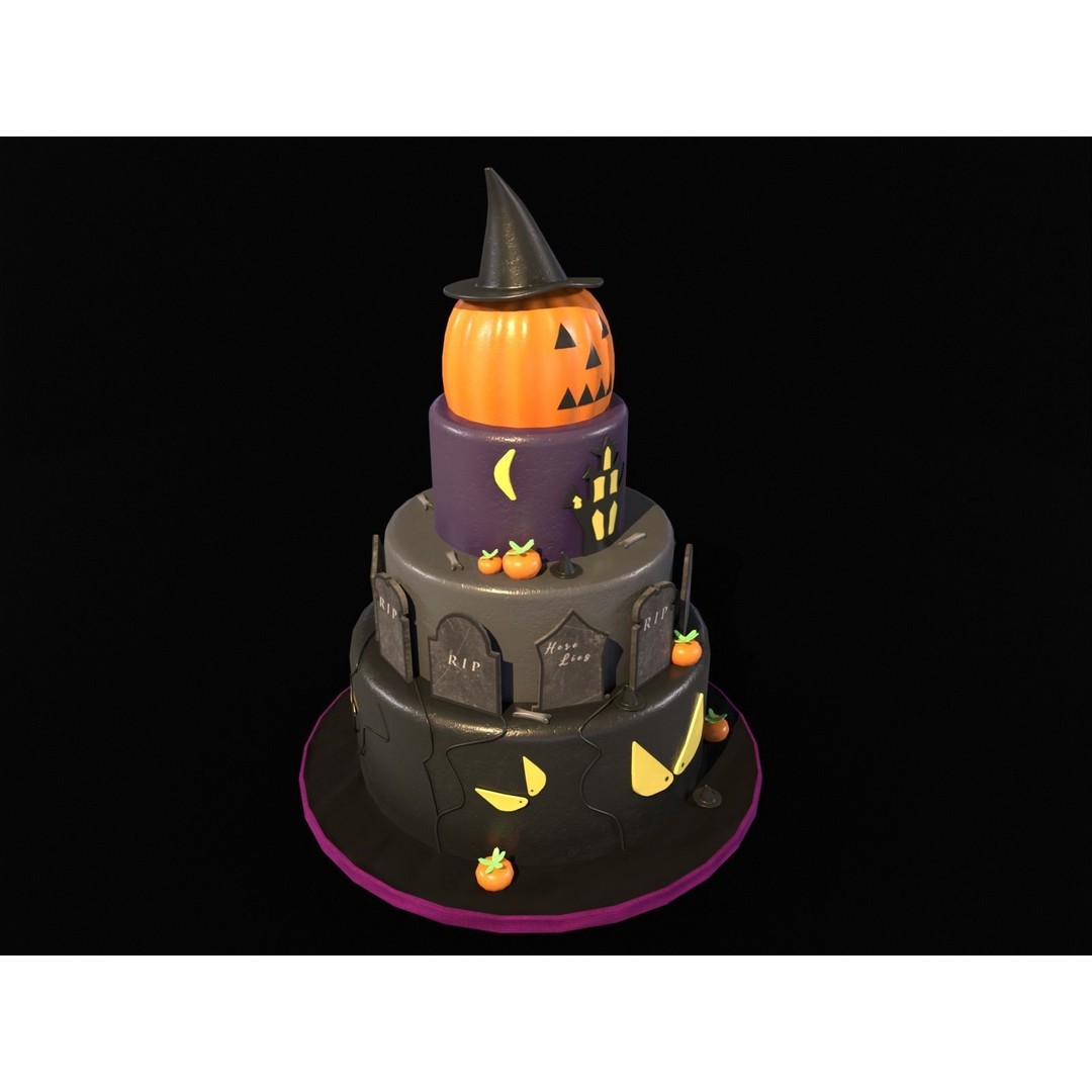 Three Level Halloween Cake 3D Model – Low Poly PBR Asset, FBX, OBJ - View 17