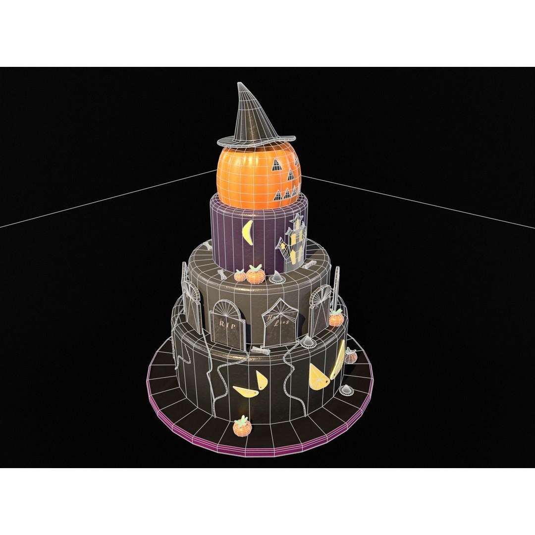 Three Level Halloween Cake 3D Model – Low Poly PBR Asset, FBX, OBJ - View 18