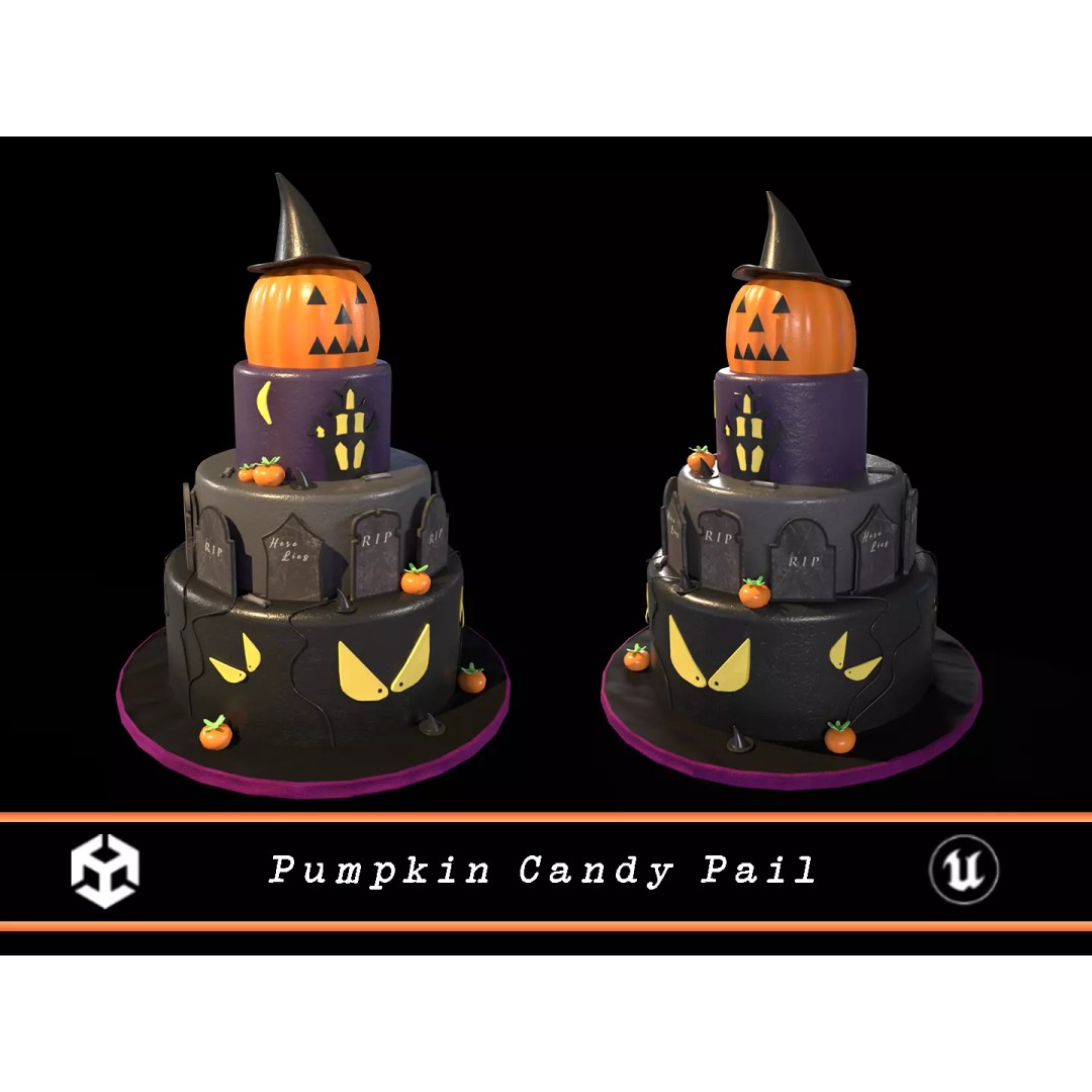 Three Level Halloween Cake 3D Model – Low Poly PBR Asset, FBX, OBJ - View 2