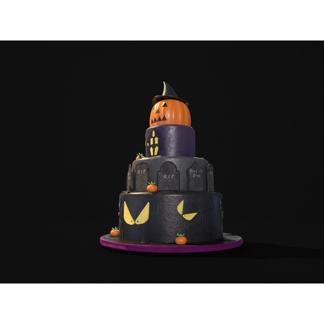 Three Level Halloween Cake 3D Model – Low Poly PBR Asset, FBX, OBJ - View 21
