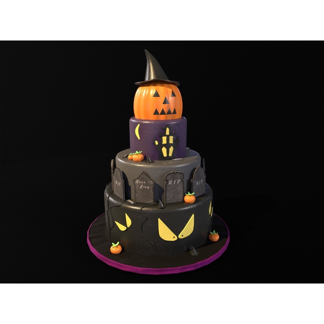Three Level Halloween Cake 3D Model – Low Poly PBR Asset, FBX, OBJ - View 3