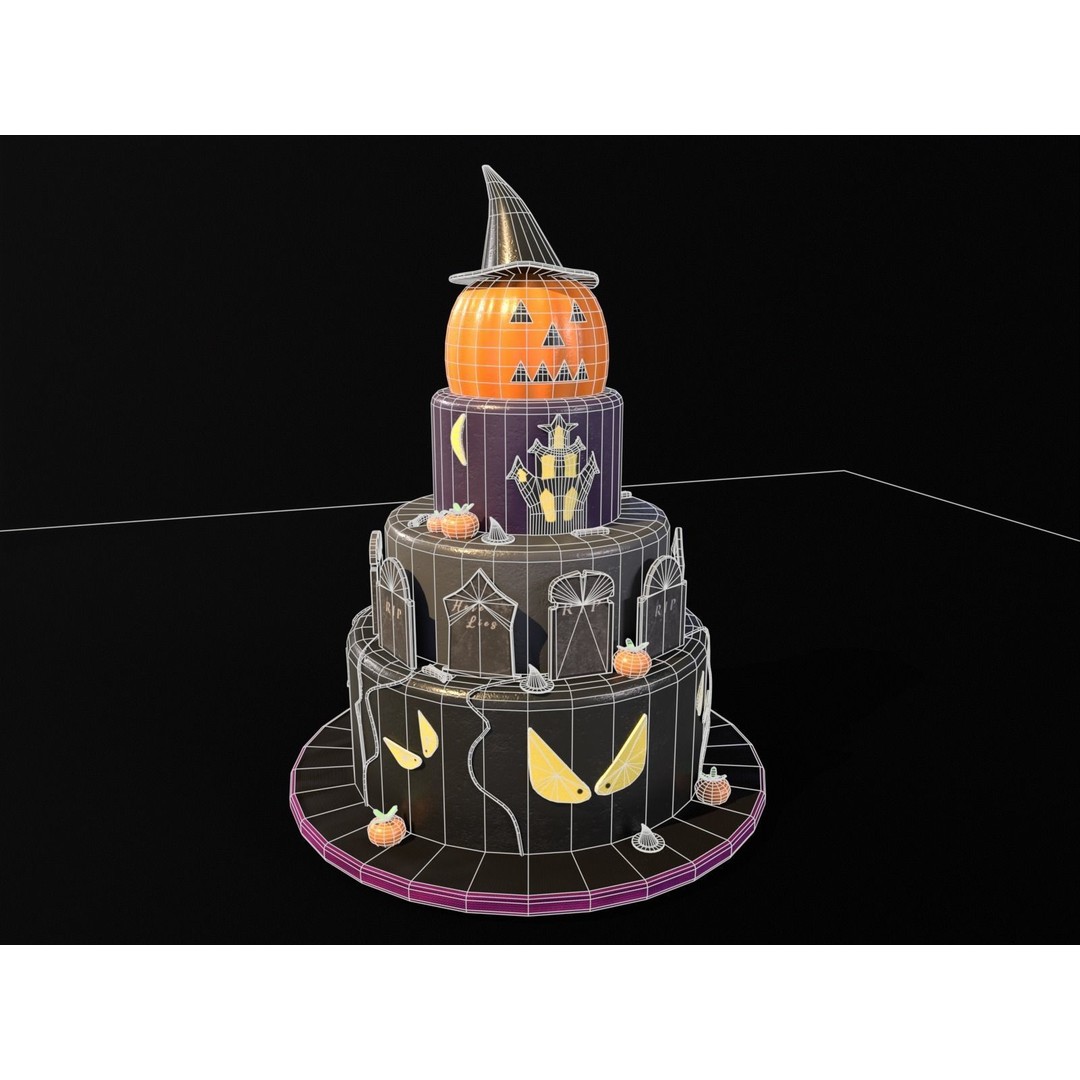 Three Level Halloween Cake 3D Model – Low Poly PBR Asset, FBX, OBJ - View 4
