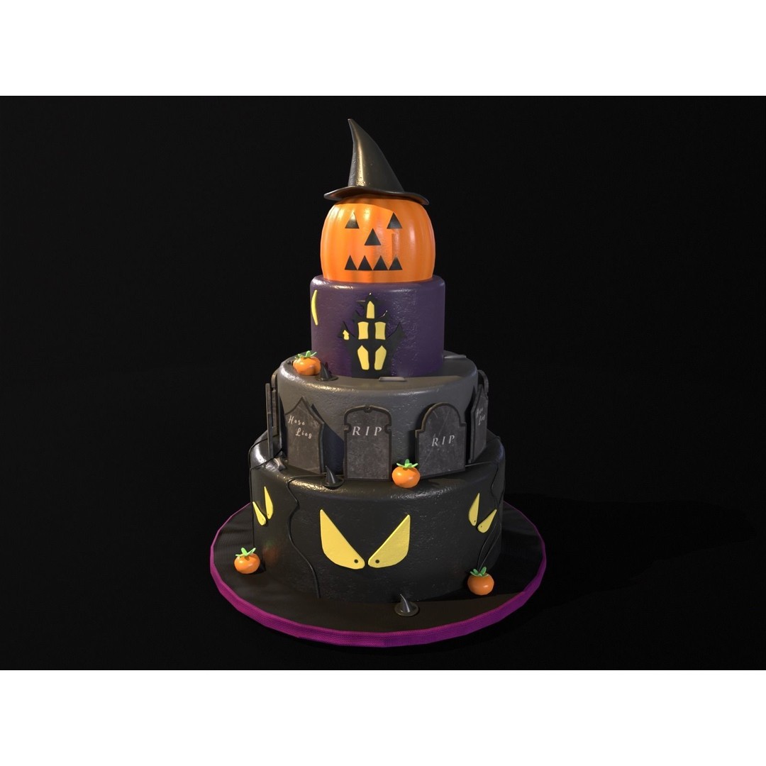 Three Level Halloween Cake 3D Model – Low Poly PBR Asset, FBX, OBJ - View 5