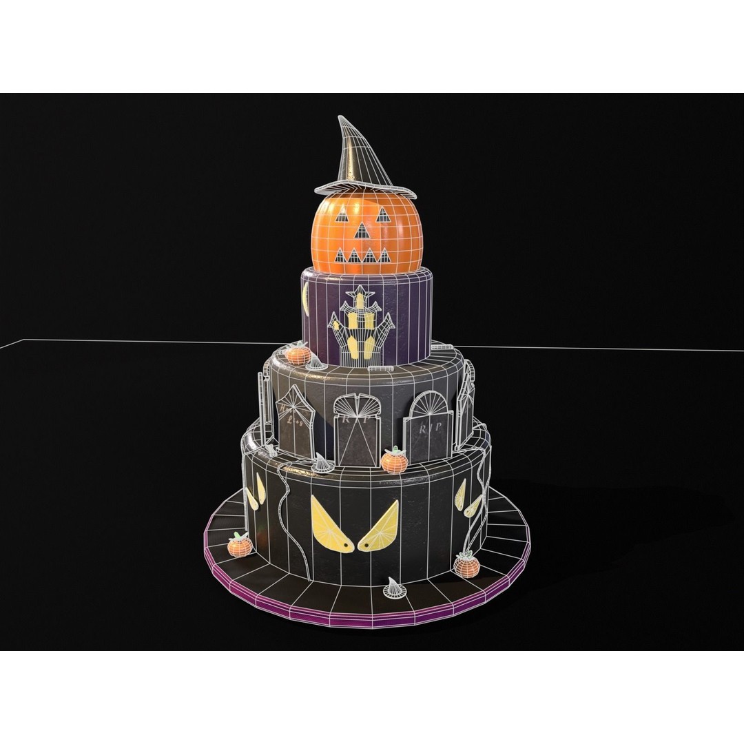 Three Level Halloween Cake 3D Model – Low Poly PBR Asset, FBX, OBJ - View 6