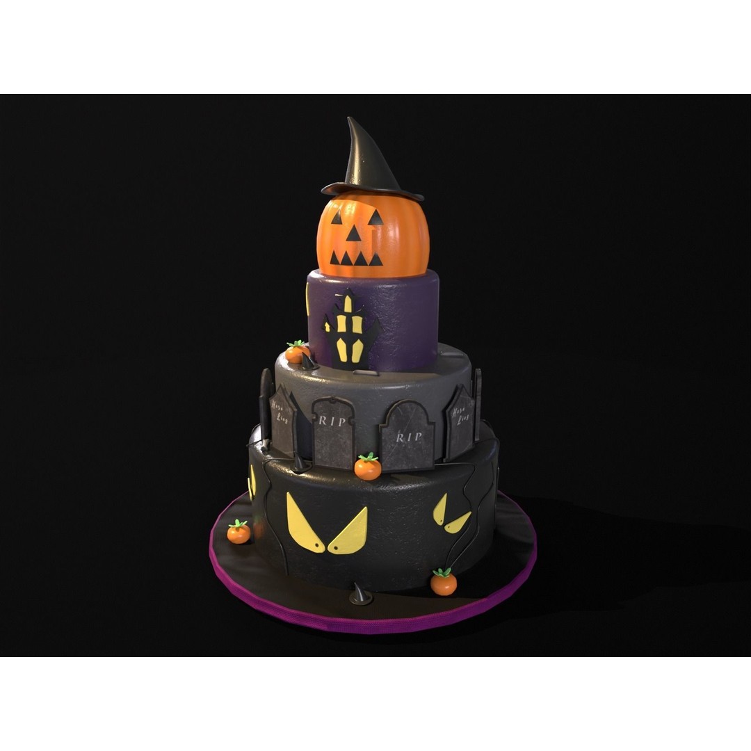 Three Level Halloween Cake 3D Model – Low Poly PBR Asset, FBX, OBJ - View 7