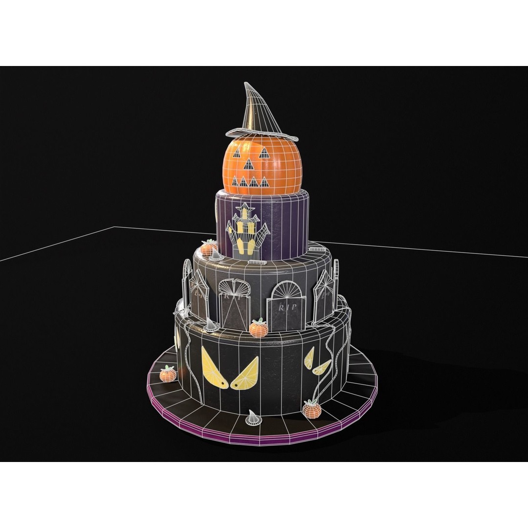 Three Level Halloween Cake 3D Model – Low Poly PBR Asset, FBX, OBJ - View 8