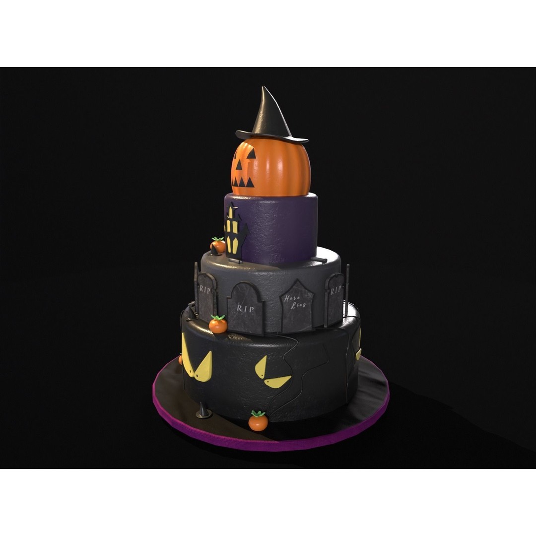 Three Level Halloween Cake 3D Model – Low Poly PBR Asset, FBX, OBJ - View 9