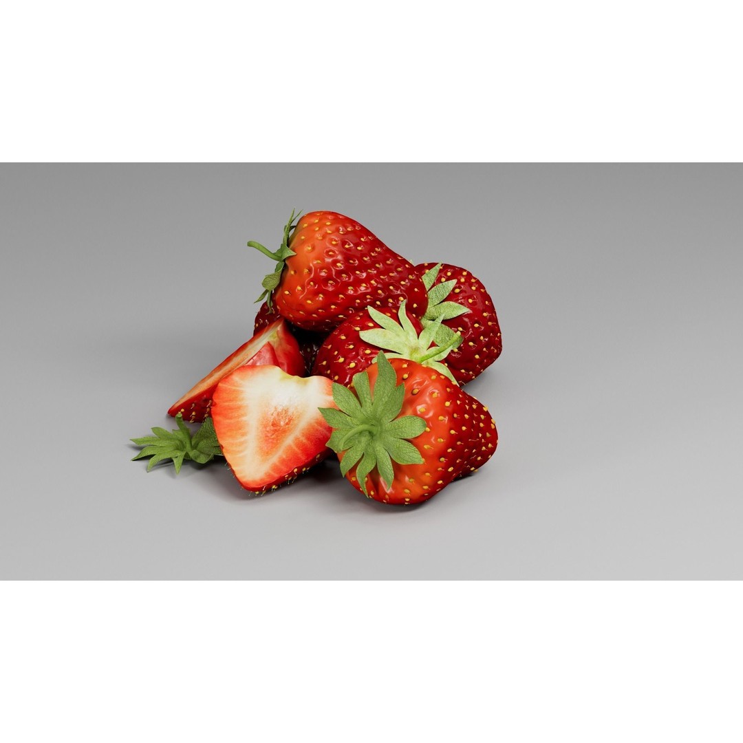 Strawberry 3D Model – Realistic Fruit Asset with Textures, FBX, OBJ - View 10