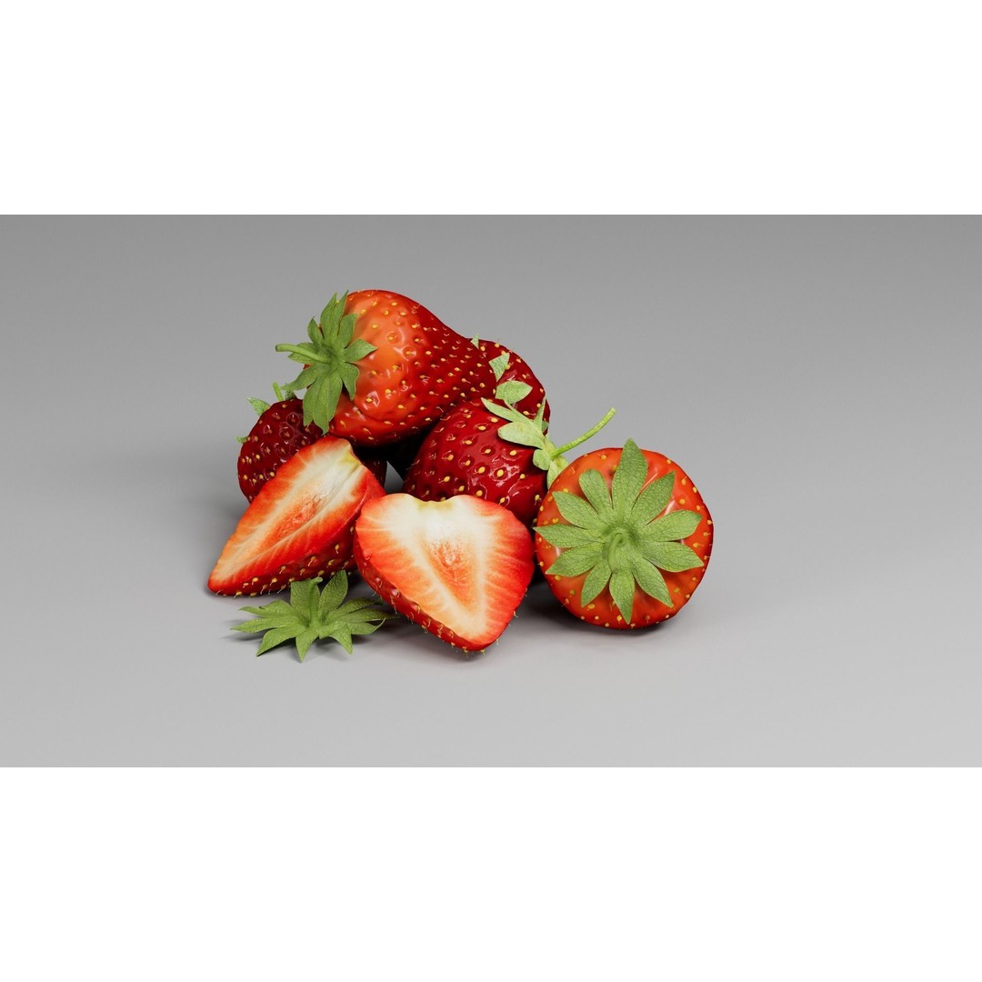 Strawberry 3D Model – Realistic Fruit Asset with Textures, FBX, OBJ - View 11