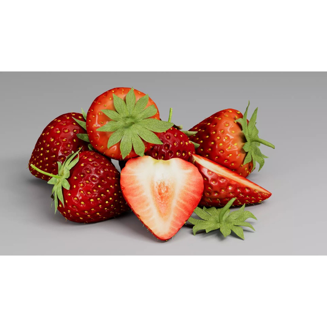 Strawberry 3D Model – Realistic Fruit Asset with Textures, FBX, OBJ - View 2