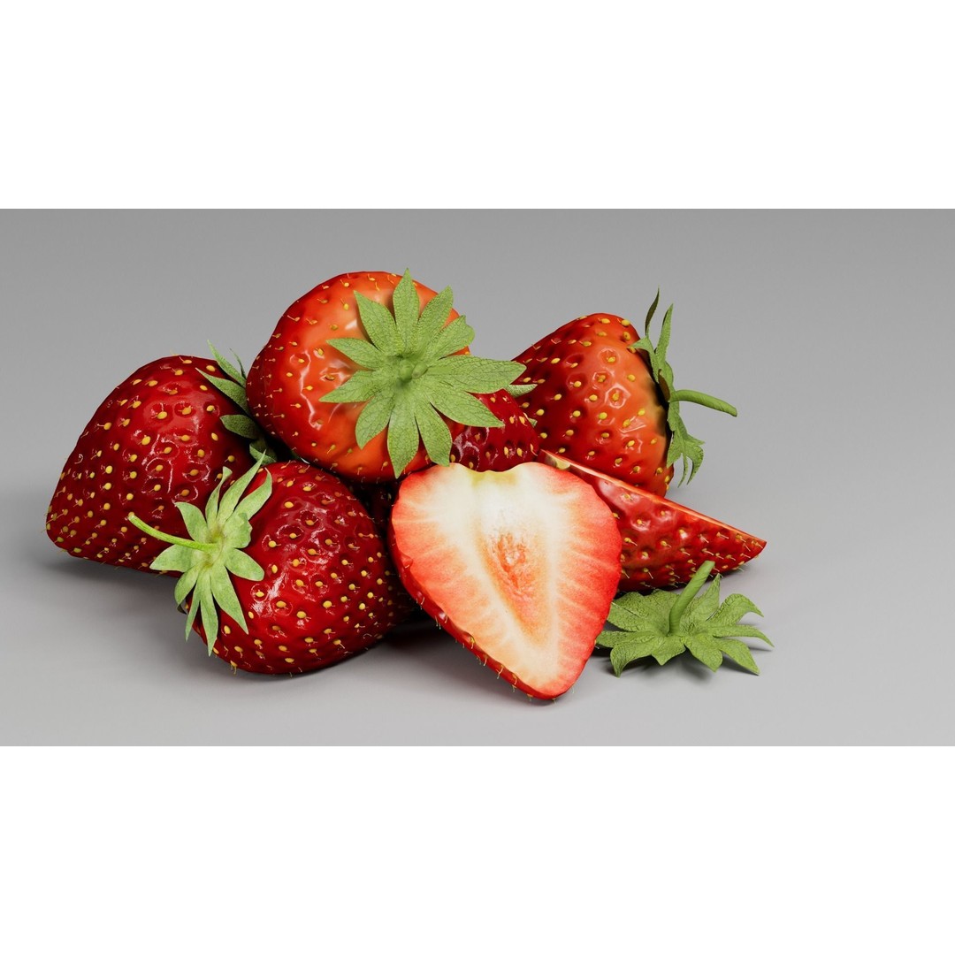 Strawberry 3D Model – Realistic Fruit Asset with Textures, FBX, OBJ - View 3