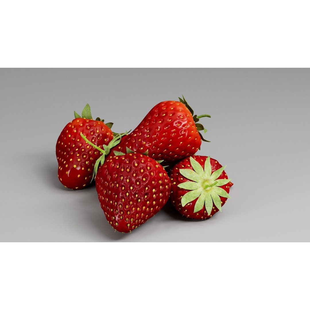 Strawberry 3D Model – Realistic Fruit Asset with Textures, FBX, OBJ - View 6