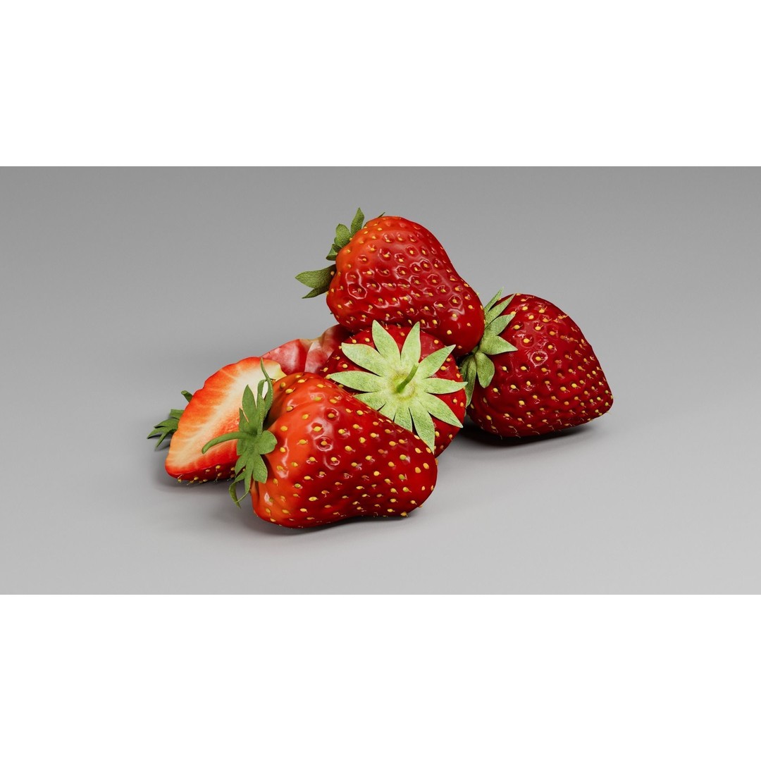 Strawberry 3D Model – Realistic Fruit Asset with Textures, FBX, OBJ - View 9