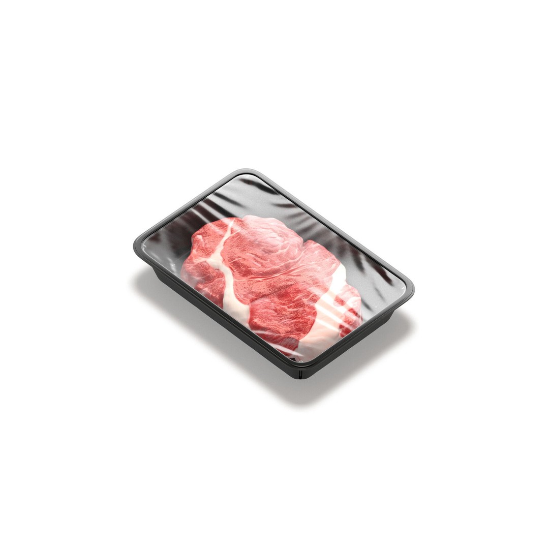 Transparent Plastic Beef Pack 3D Model – Realistic Raw Meat Tray, FBX - View 3