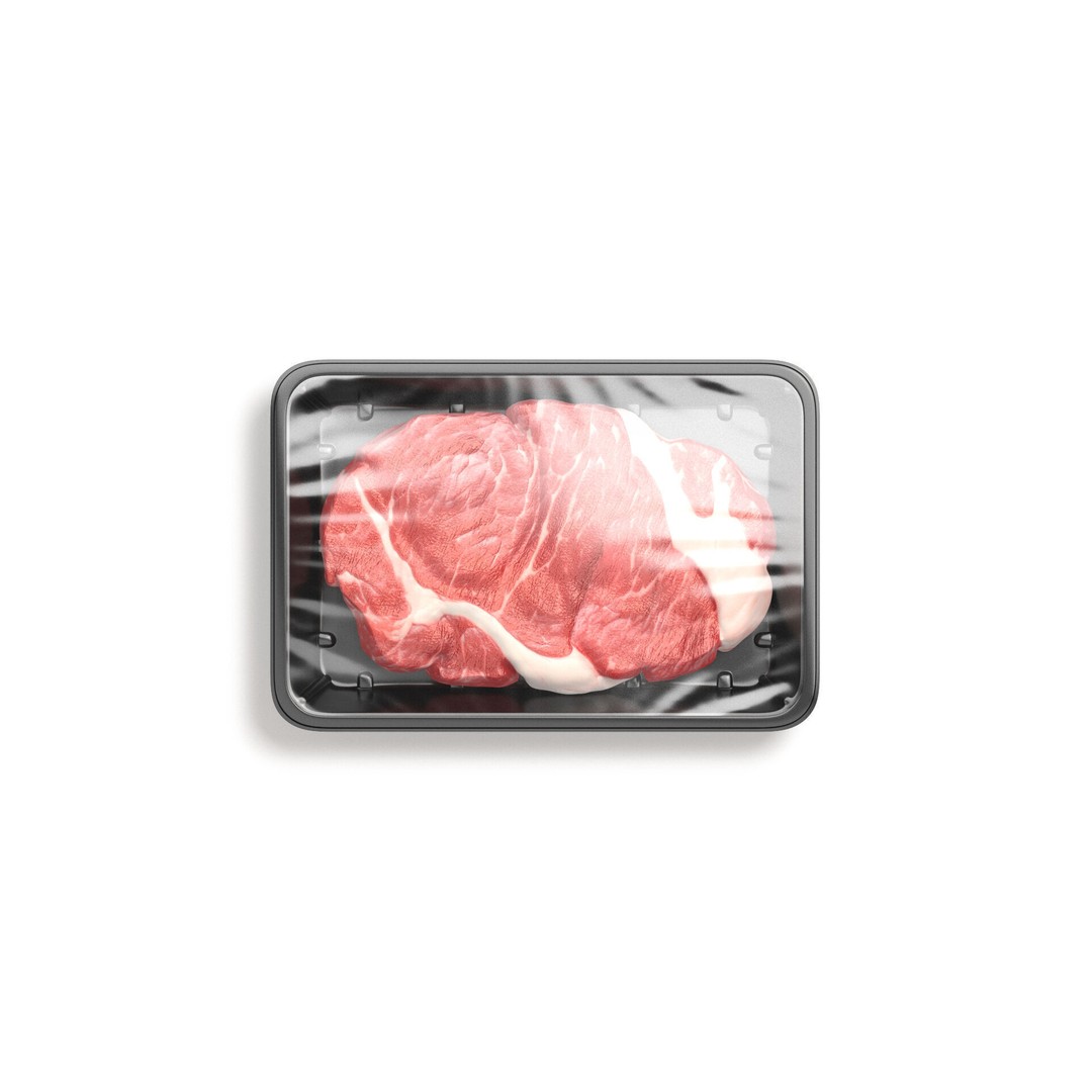 Transparent Plastic Beef Pack 3D Model – Realistic Raw Meat Tray, FBX - View 4