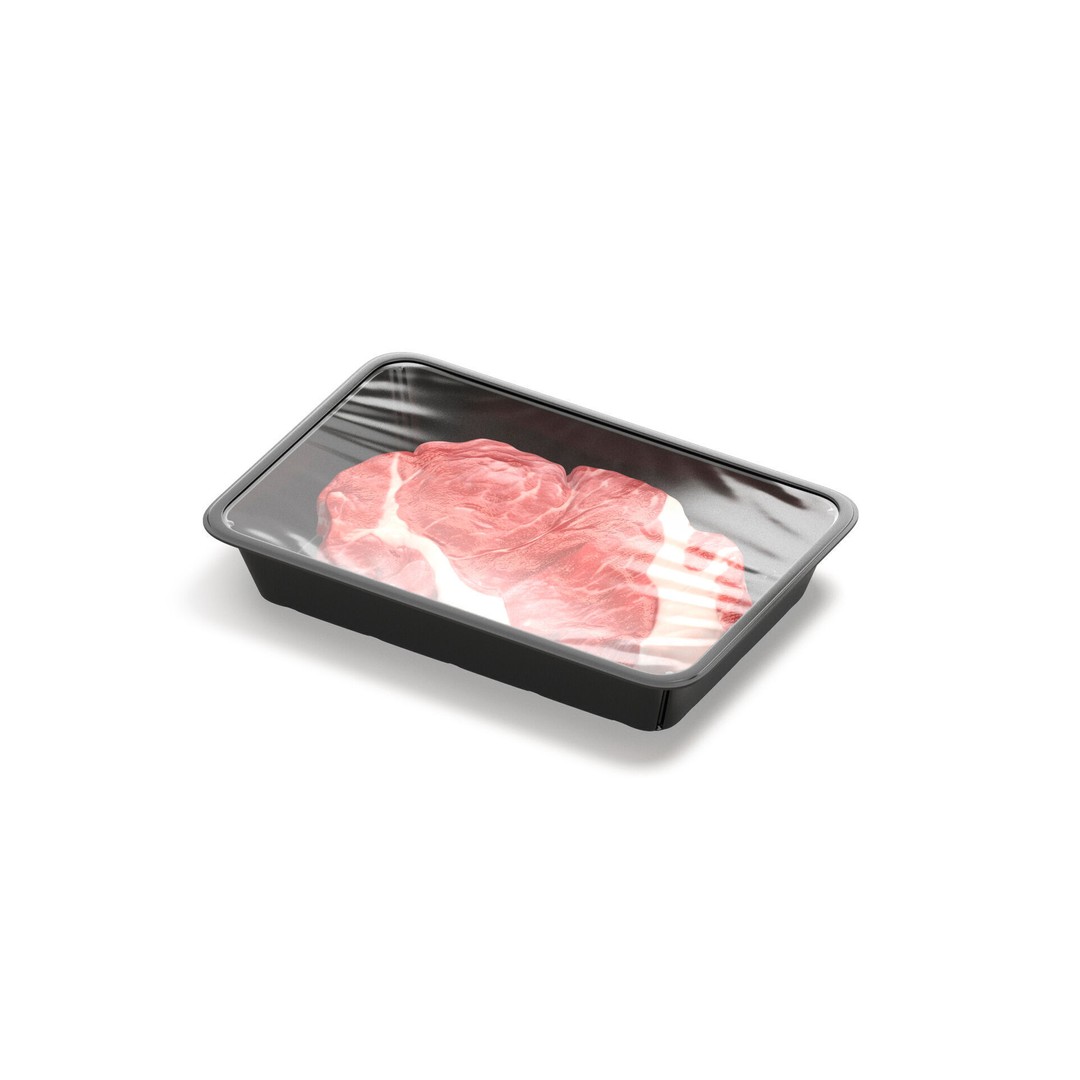 Transparent Plastic Beef Pack 3D Model – Realistic Raw Meat Tray, FBX - View 5