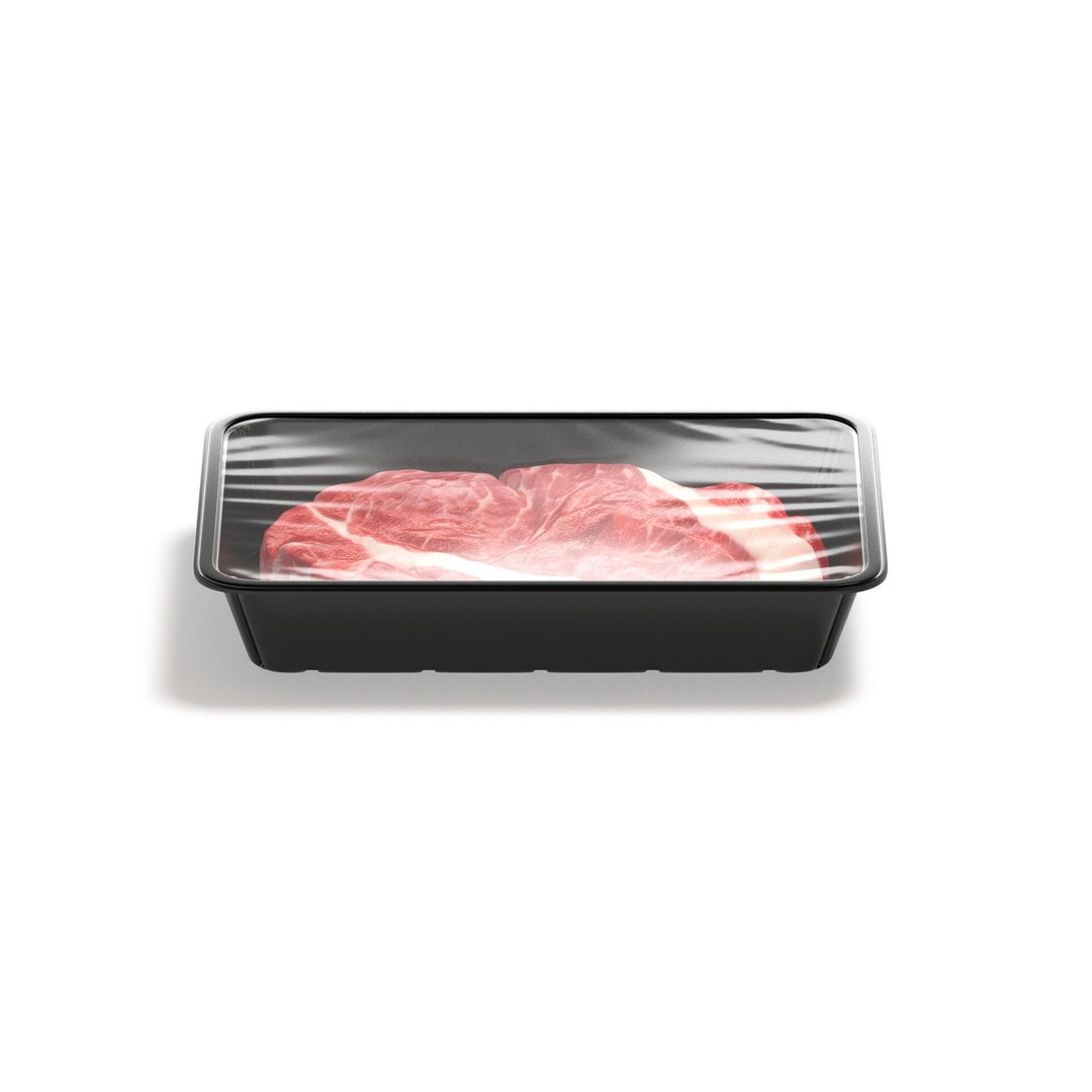 Transparent Plastic Beef Pack 3D Model – Realistic Raw Meat Tray, FBX - View 6