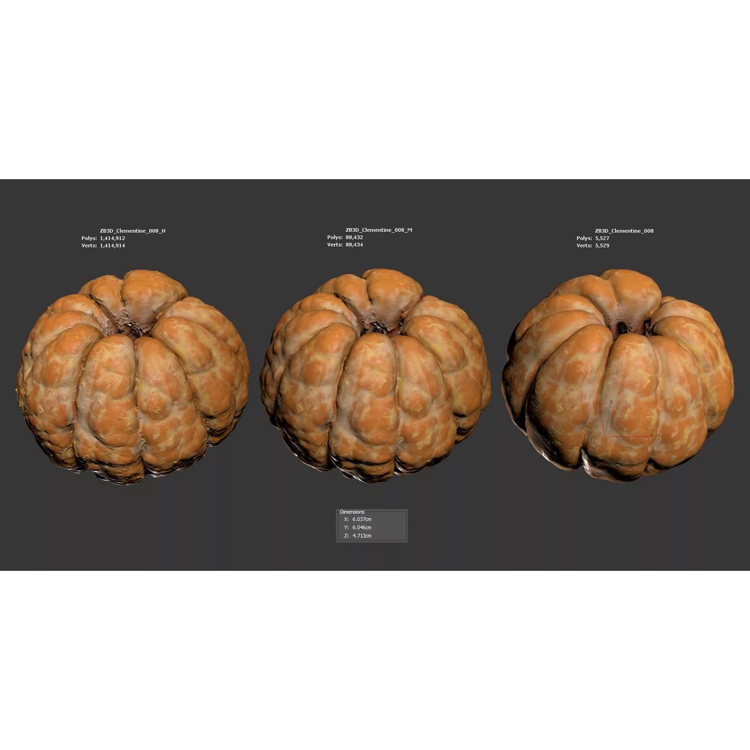 Clementine 3D Model – Photorealistic Fruit Asset, FBX, OBJ - View 7