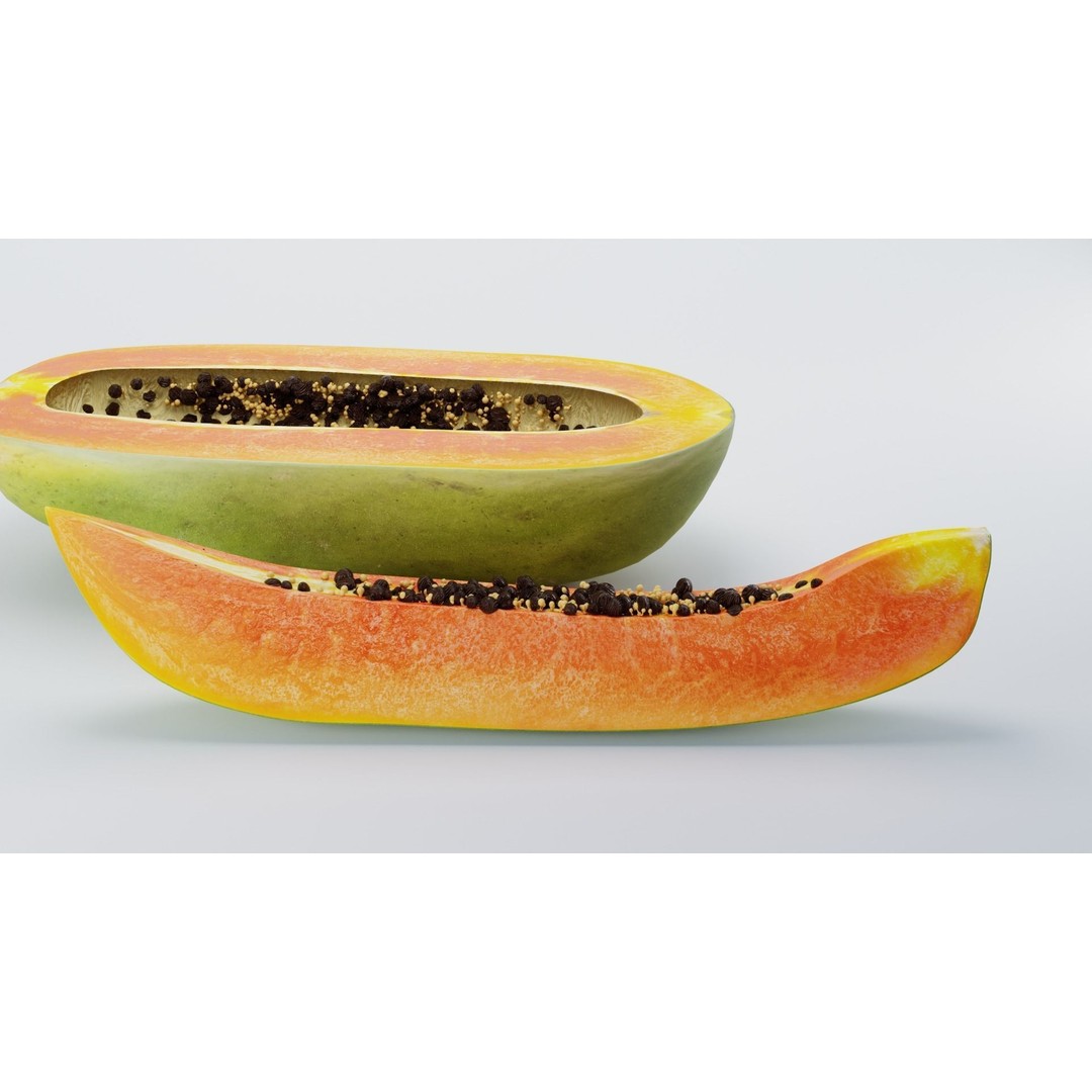 Papaya 3D Model – High Poly PBR Fruit Asset, FBX, OBJ, Blender - View 10