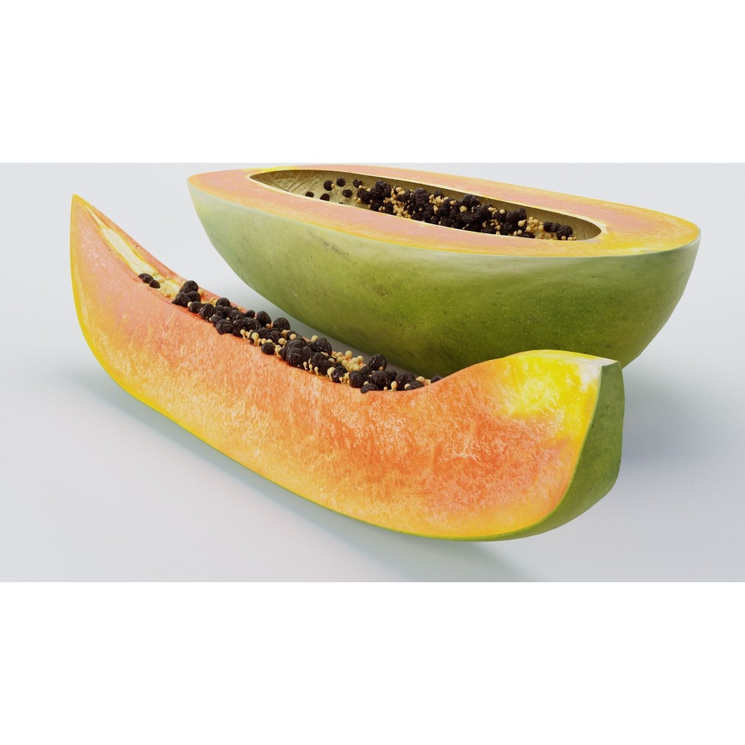 Papaya 3D Model – High Poly PBR Fruit Asset, FBX, OBJ, Blender - View 12