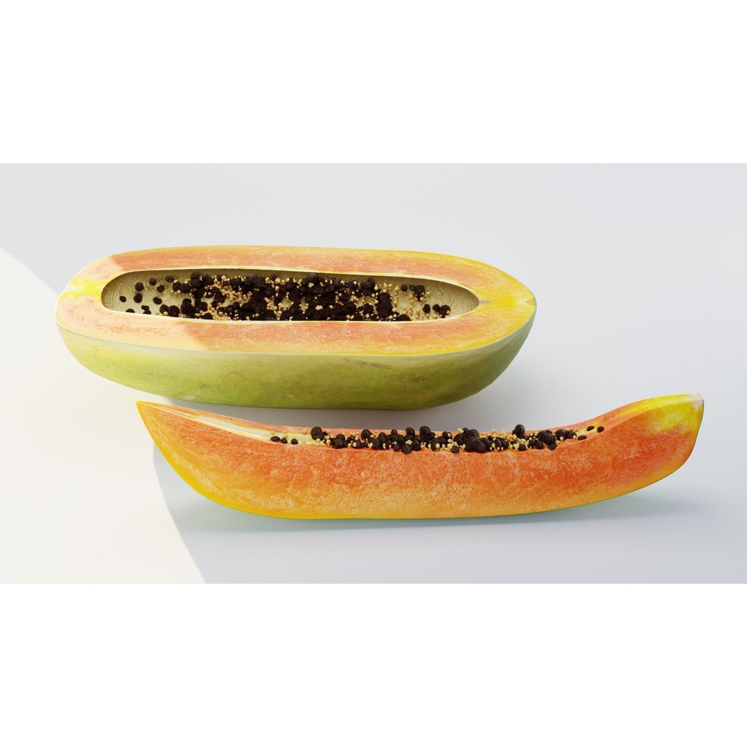 Papaya 3D Model – High Poly PBR Fruit Asset, FBX, OBJ, Blender - View 13