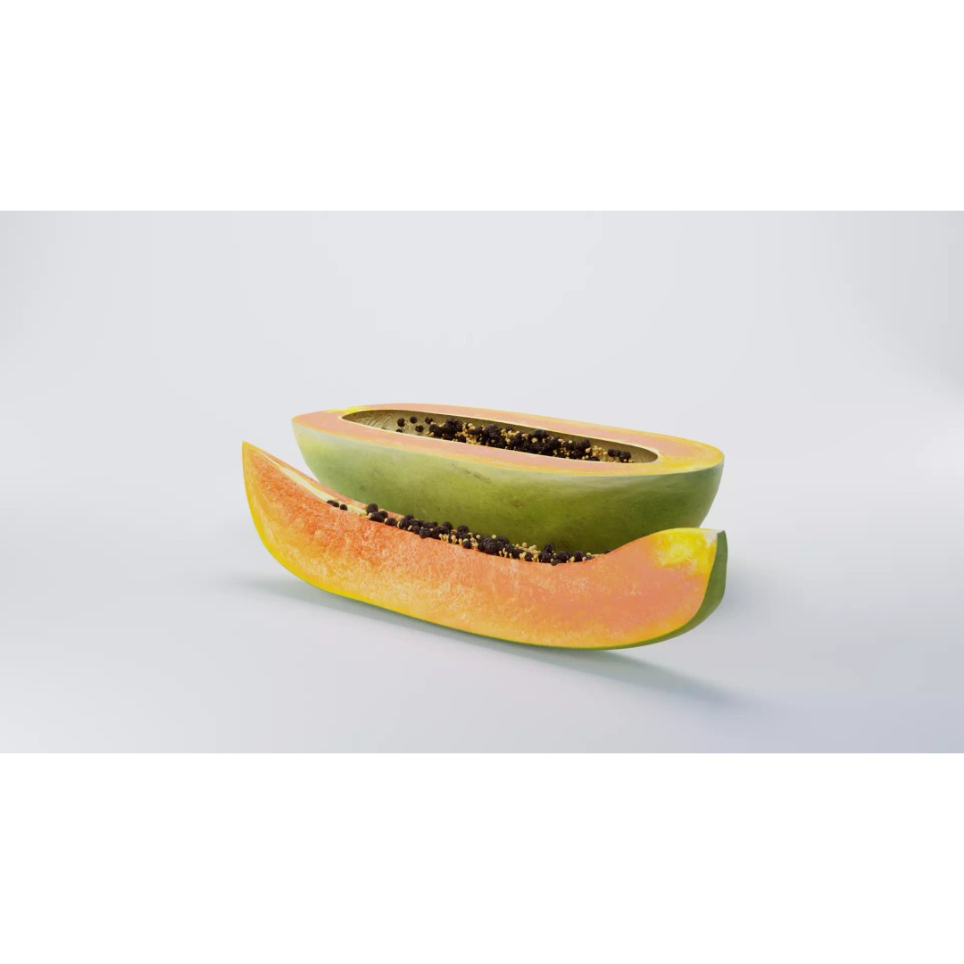 Papaya 3D Model – High Poly PBR Fruit Asset, FBX, OBJ, Blender - View 2