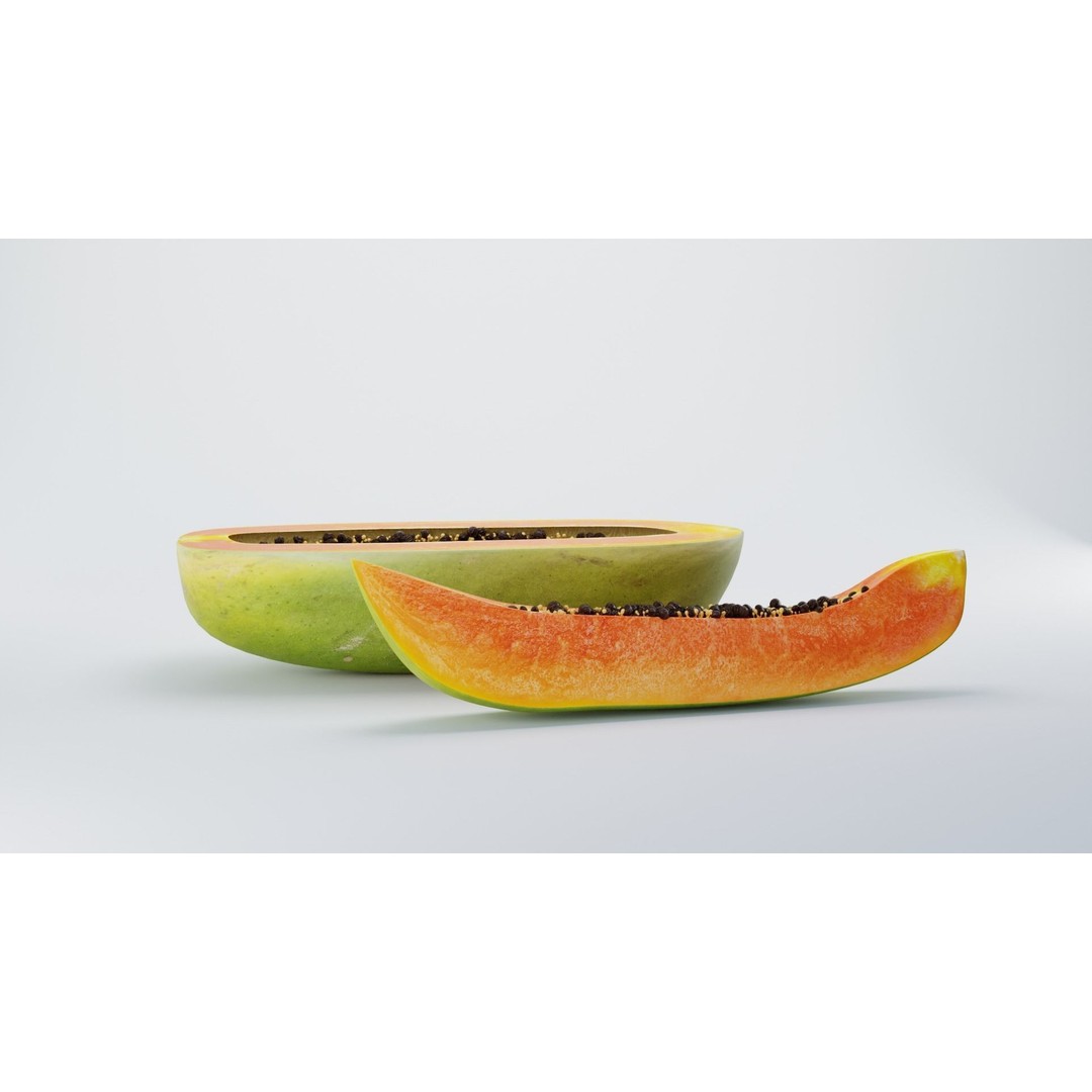 Papaya 3D Model – High Poly PBR Fruit Asset, FBX, OBJ, Blender - View 3
