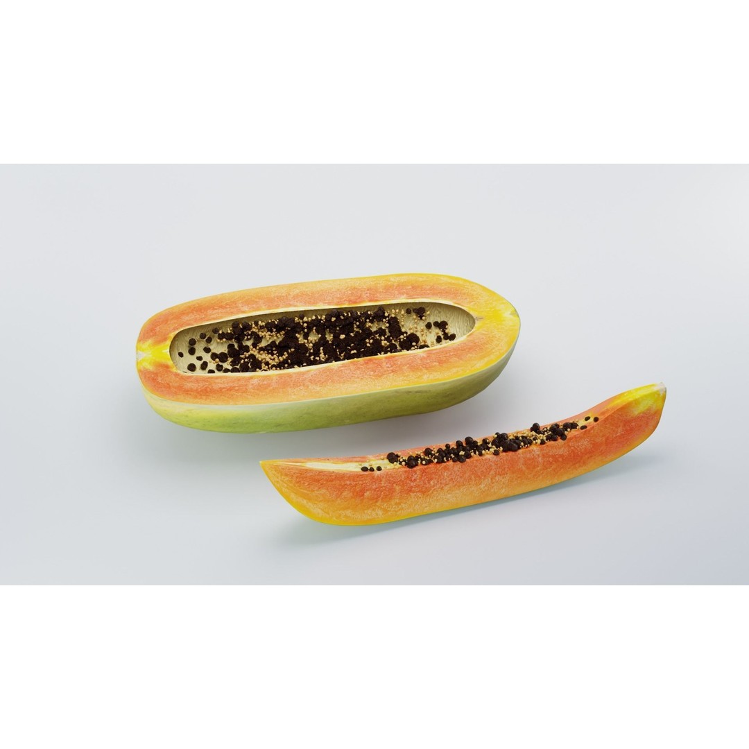 Papaya 3D Model – High Poly PBR Fruit Asset, FBX, OBJ, Blender - View 4