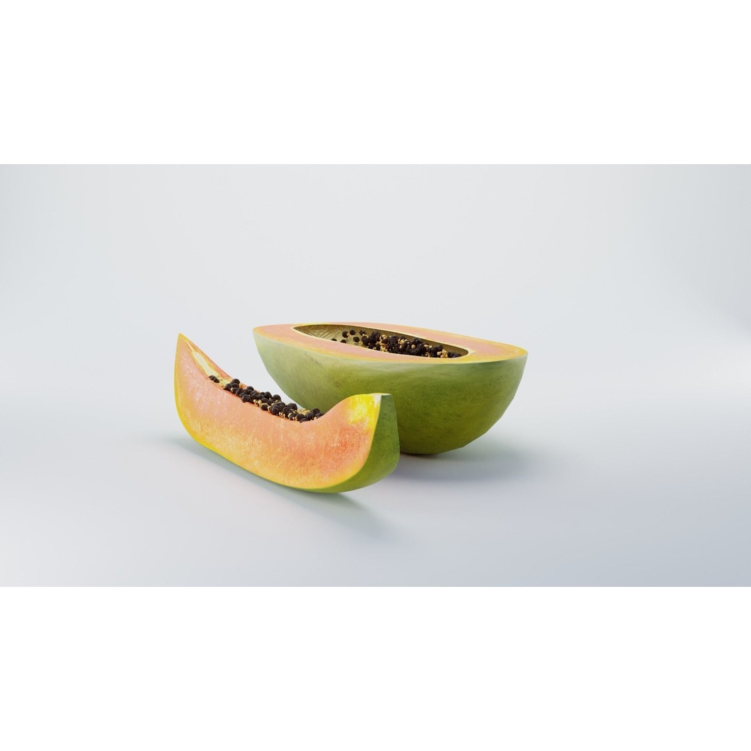 Papaya 3D Model – High Poly PBR Fruit Asset, FBX, OBJ, Blender - View 5