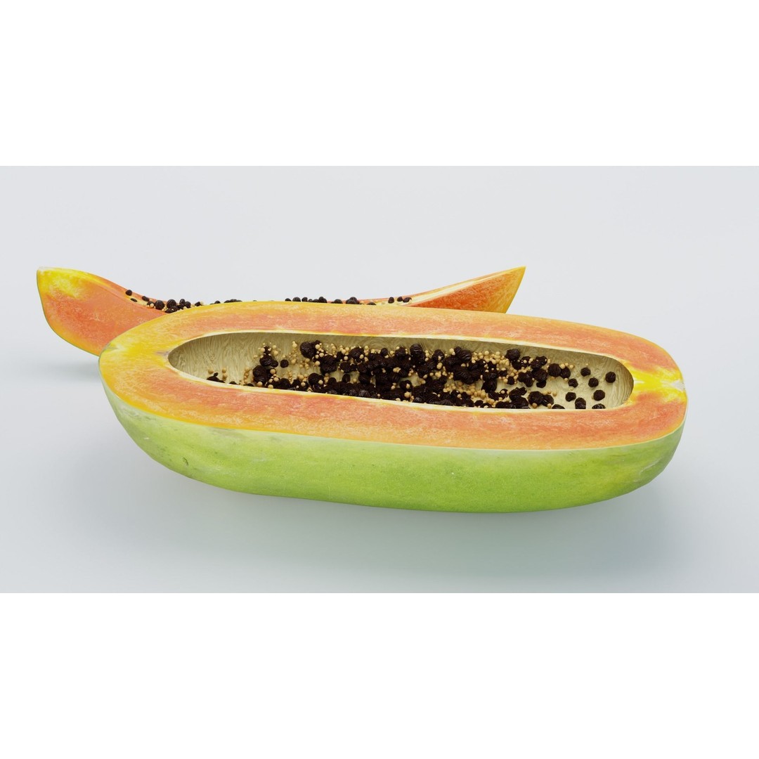 Papaya 3D Model – High Poly PBR Fruit Asset, FBX, OBJ, Blender - View 7