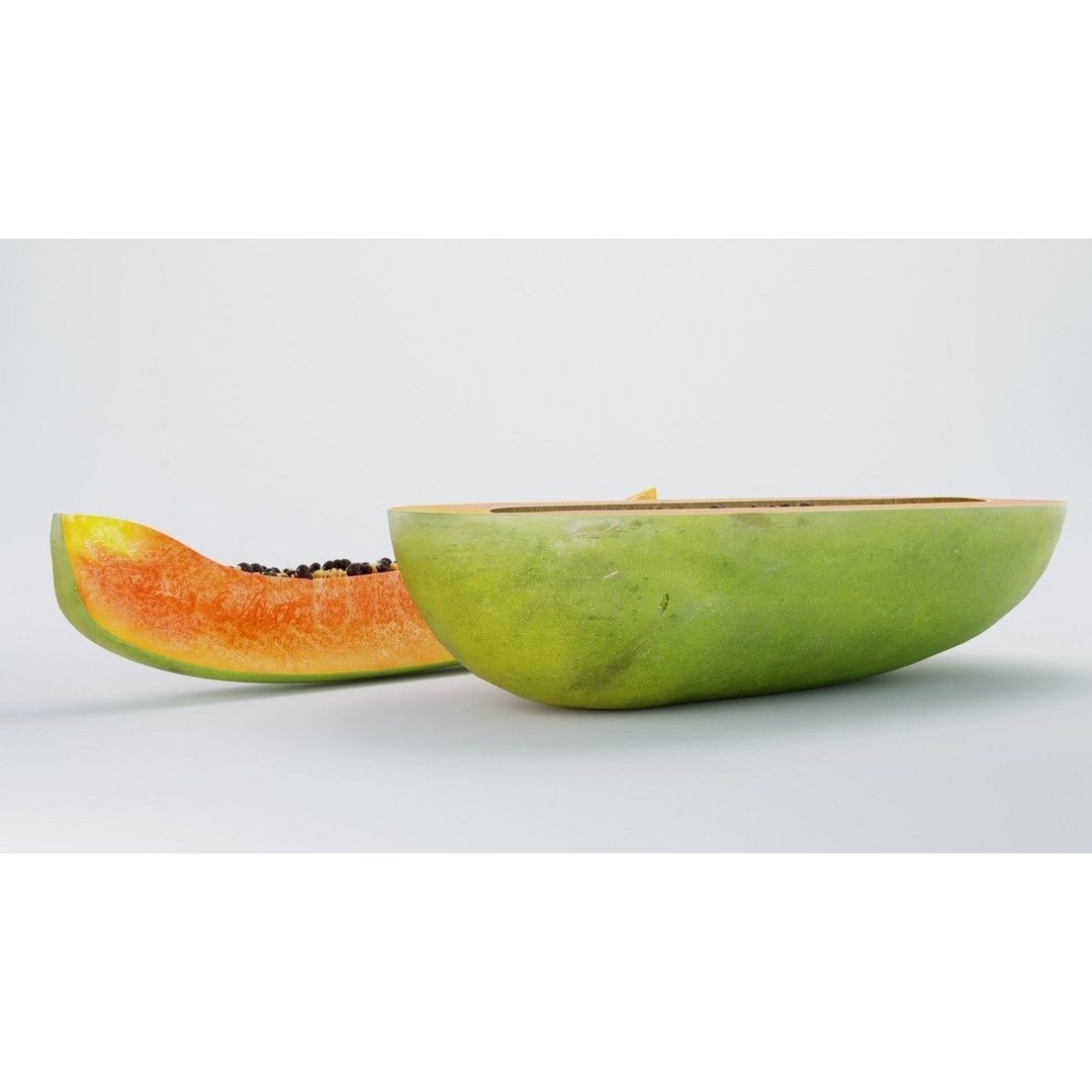 Papaya 3D Model – High Poly PBR Fruit Asset, FBX, OBJ, Blender - View 8