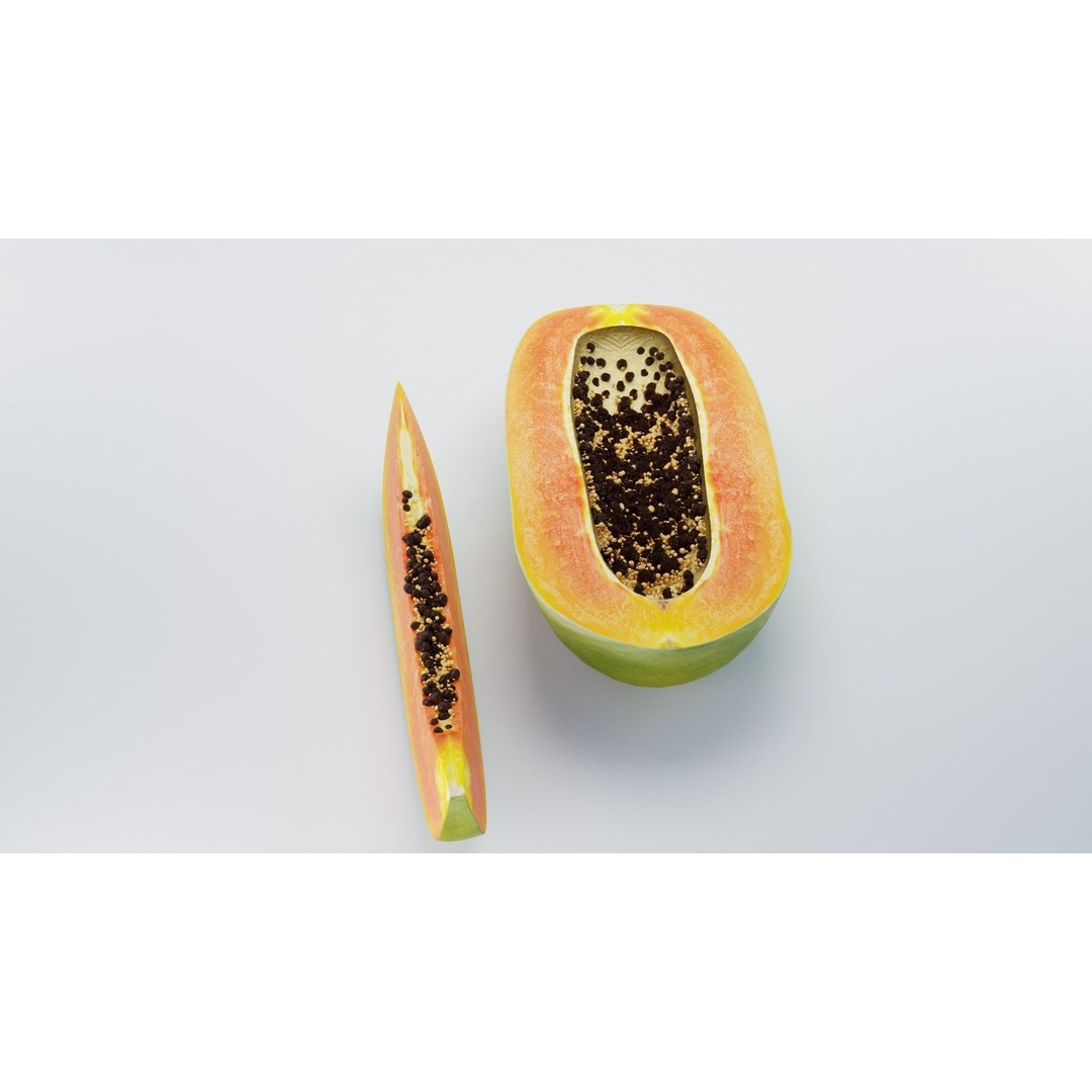 Papaya 3D Model – High Poly PBR Fruit Asset, FBX, OBJ, Blender - View 9