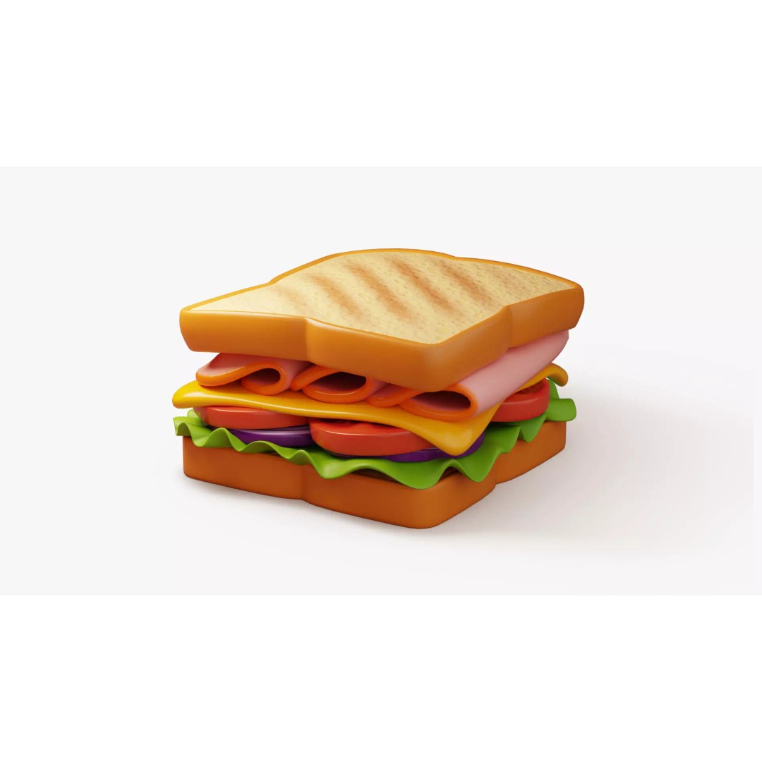 Toasted Ham Sandwich 3D Model – Stylized PBR Asset, FBX - View 3