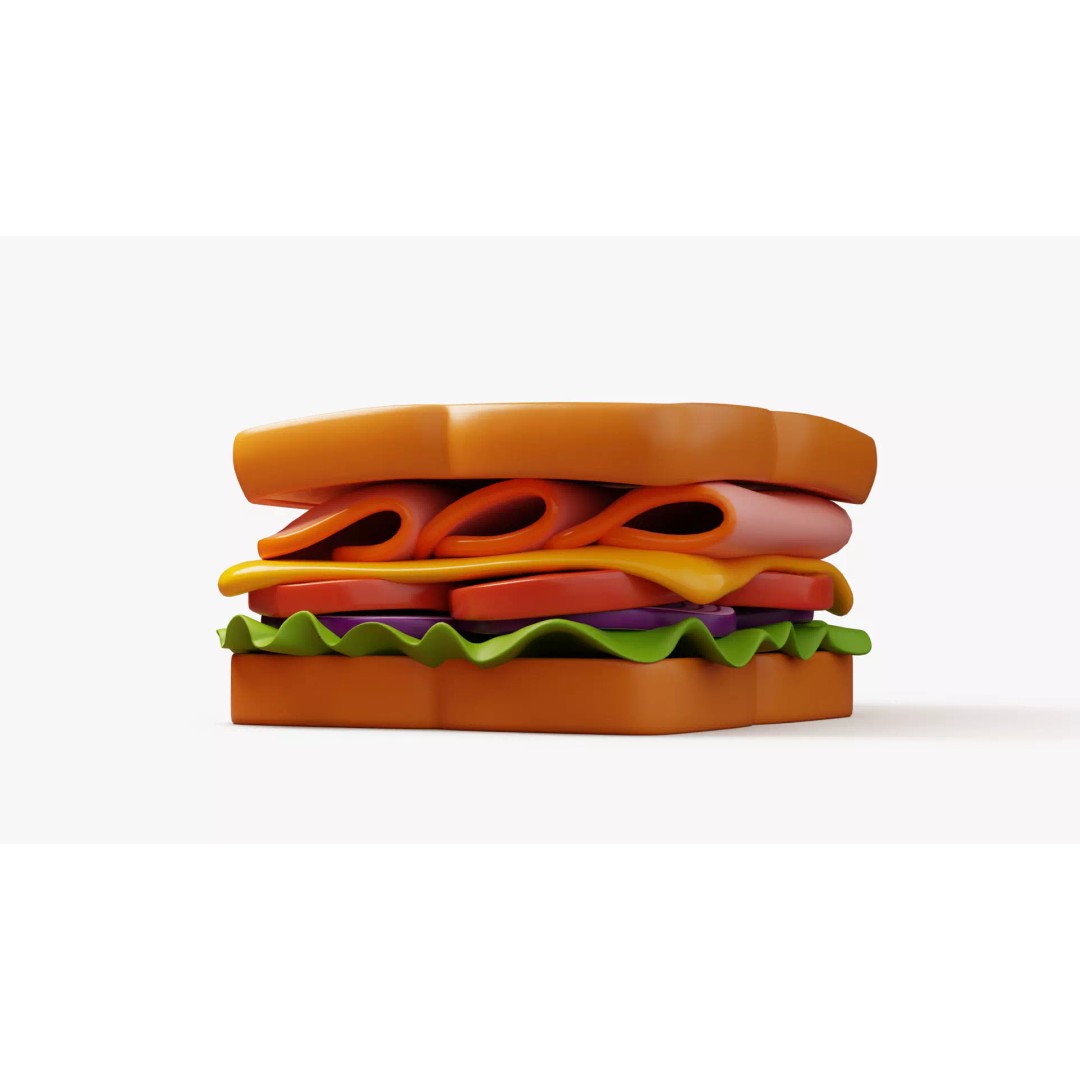 Toasted Ham Sandwich 3D Model – Stylized PBR Asset, FBX - View 4